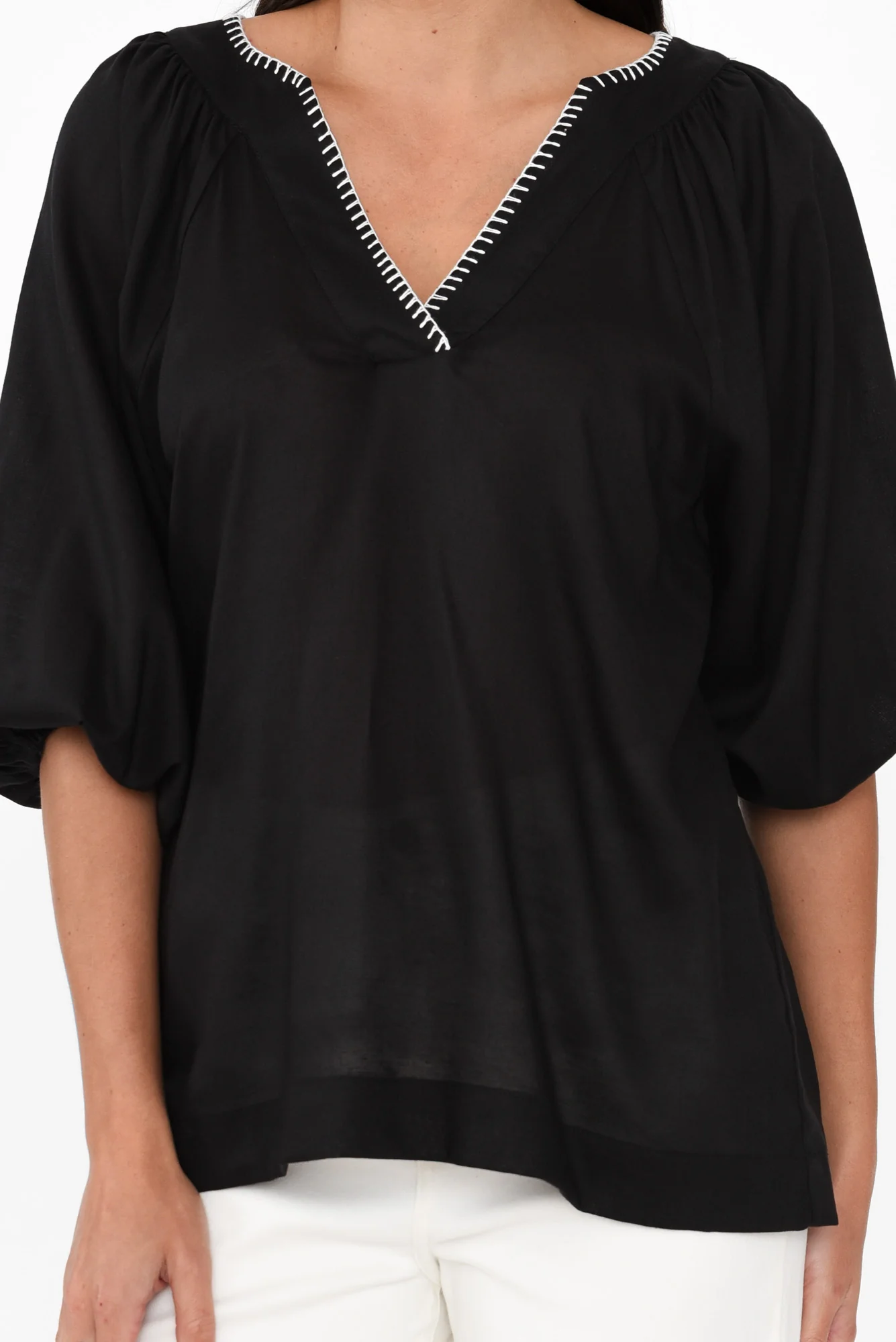 Showcase Black Contrast Stitch Top