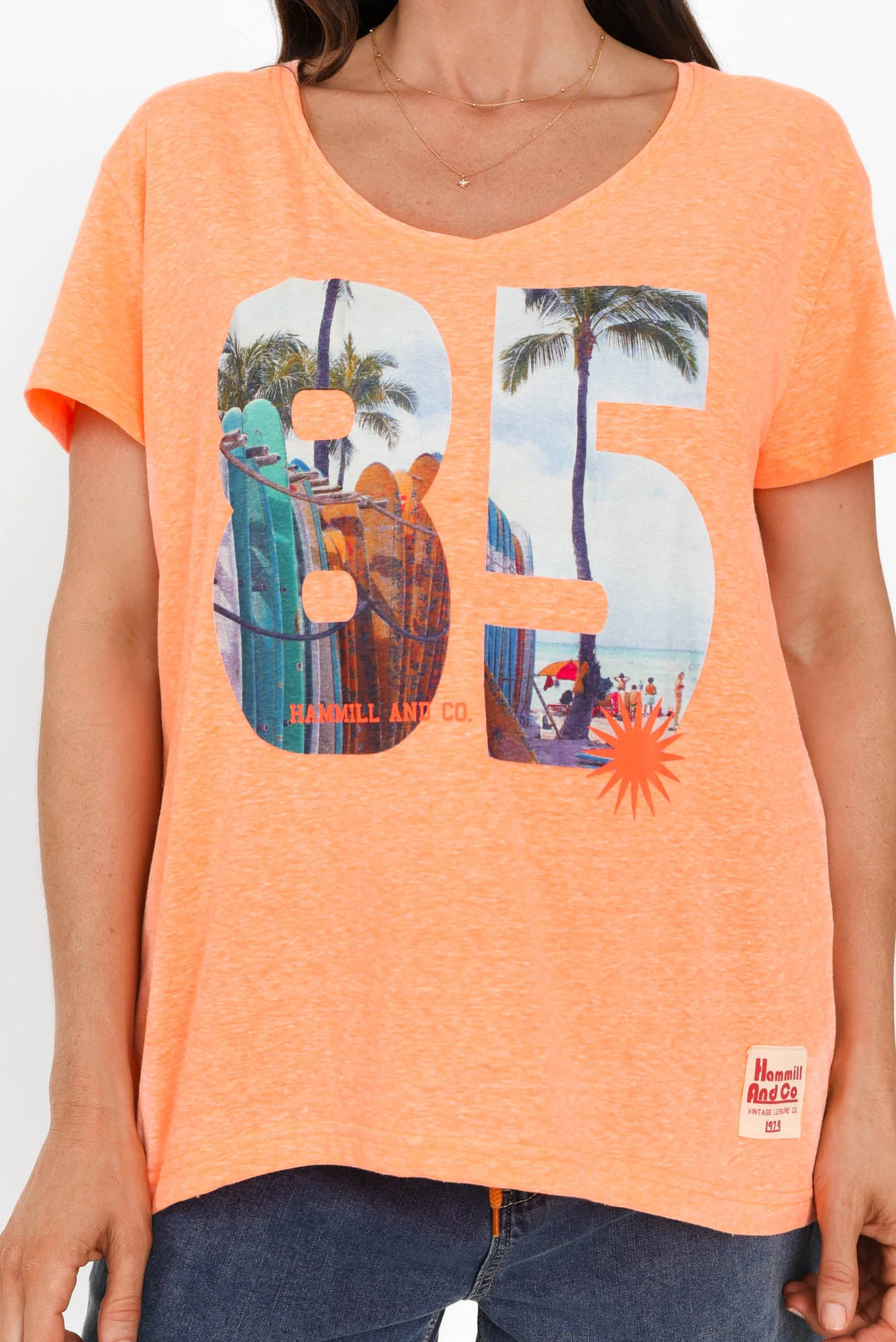 Anisha Orange Palm Cotton Blend Tee