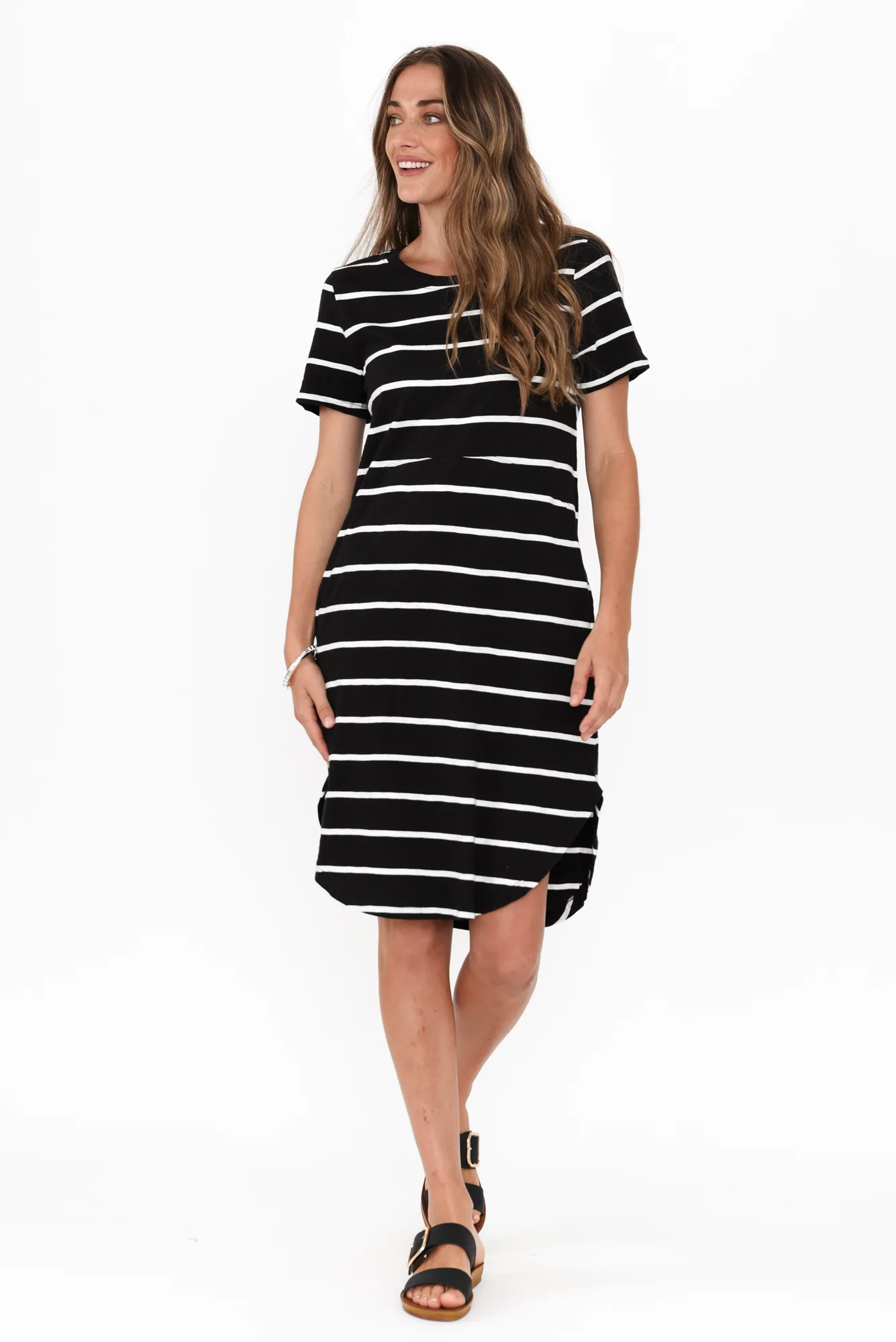 Bay Black Stripe Cotton Tee Dress