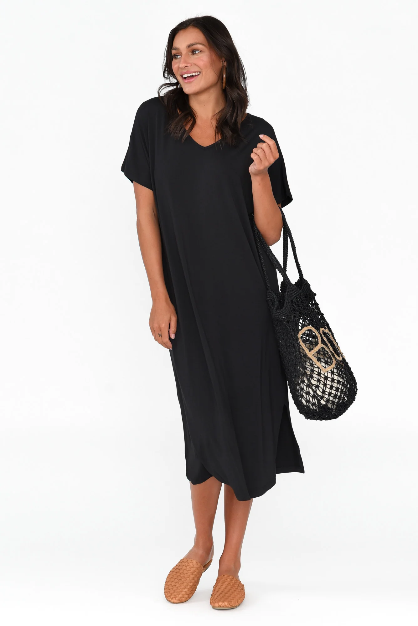 Dennis Black Bamboo V Neck Dress