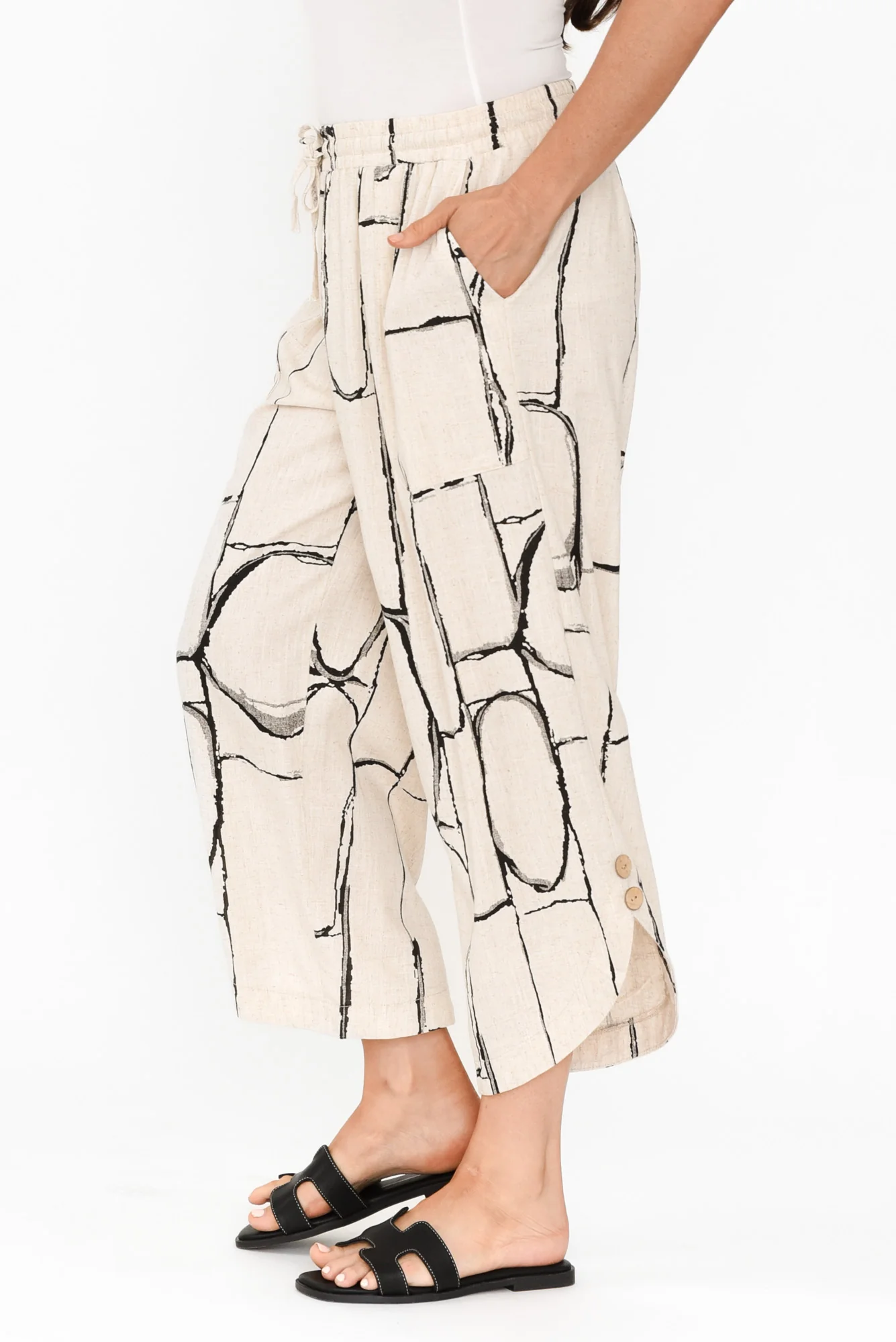 Scotty Beige Geo Linen Cotton Pants