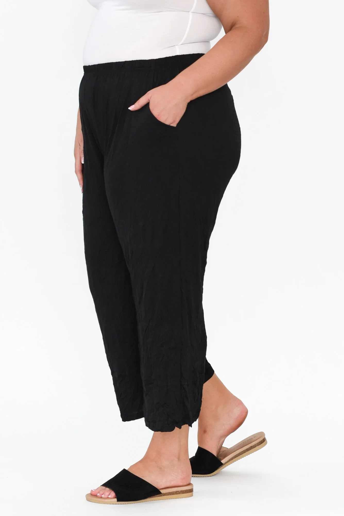 Lira Black Crinkle Cotton Wide Leg Pants