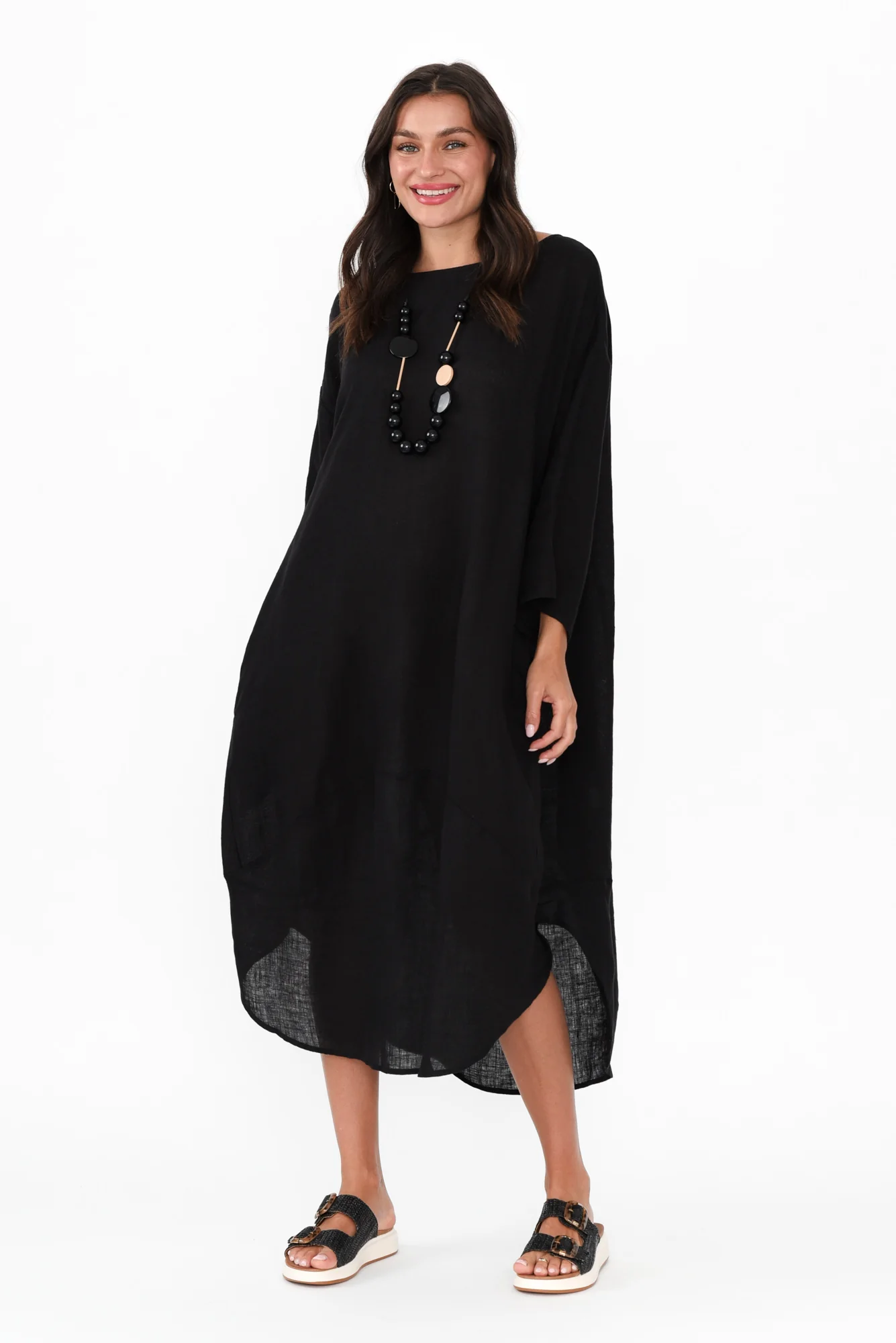 Kana Black Linen Dress