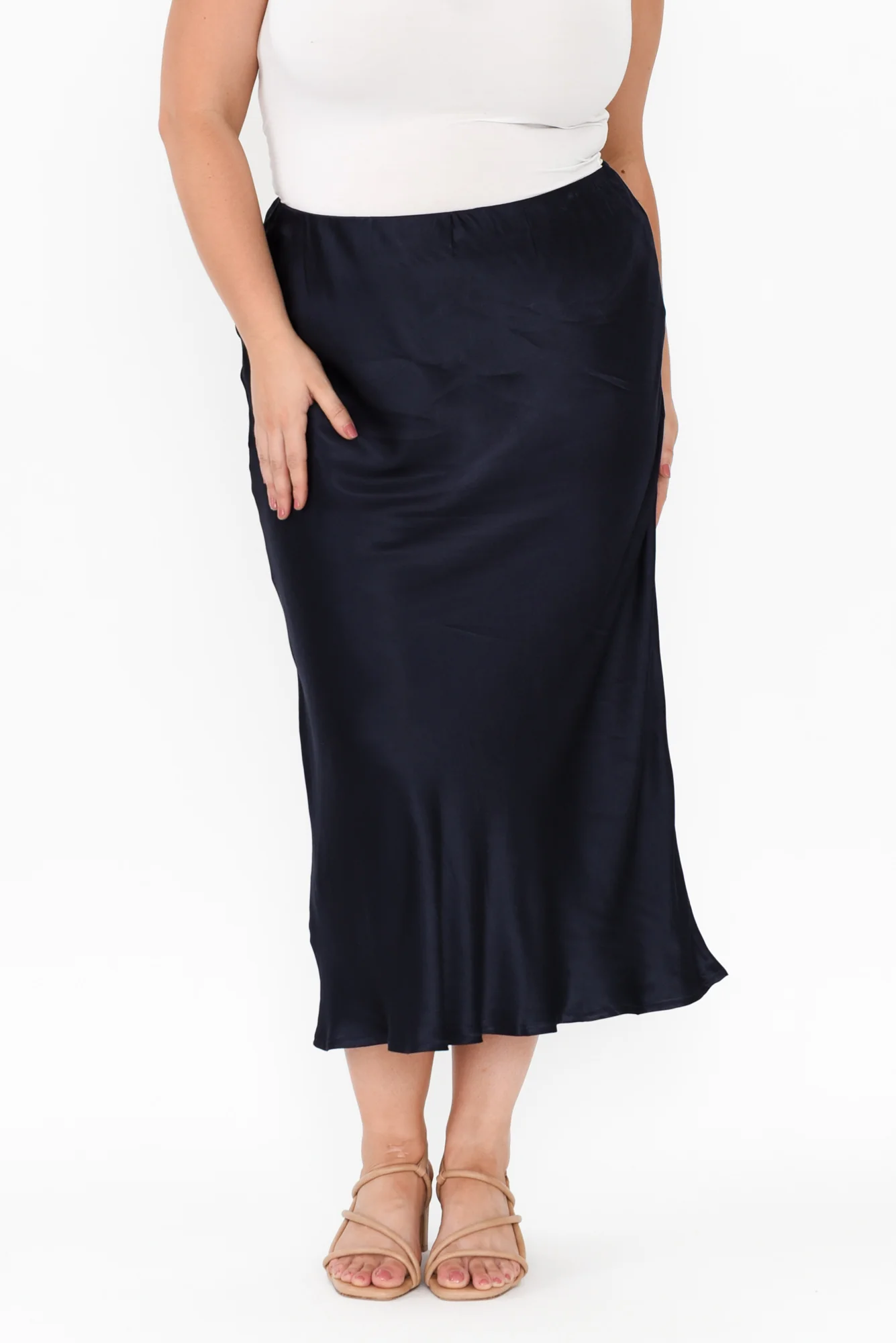 Minogue Navy Satin Bias Skirt