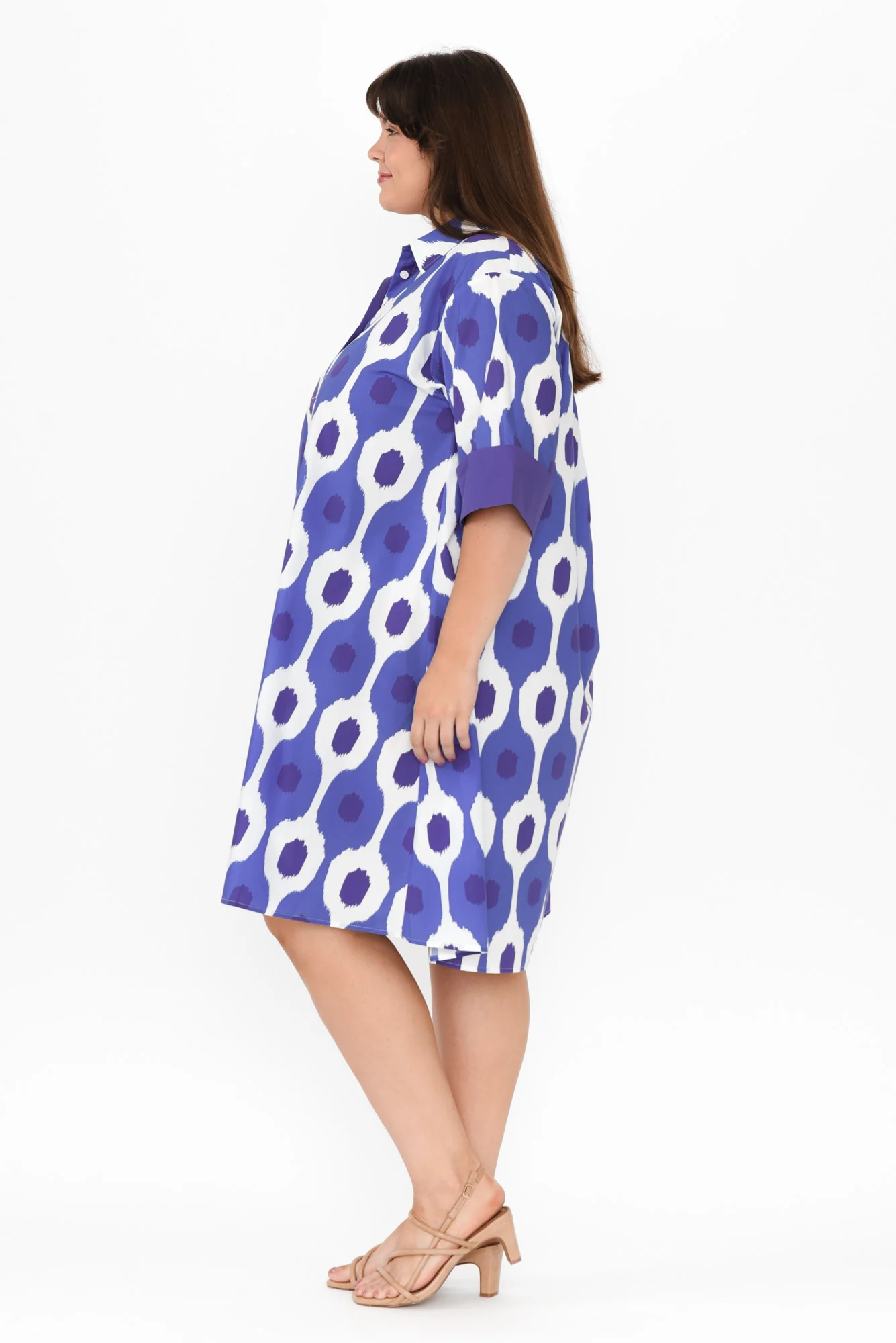 Cardiff Blue Abstract Spot Cotton Poplin Dress