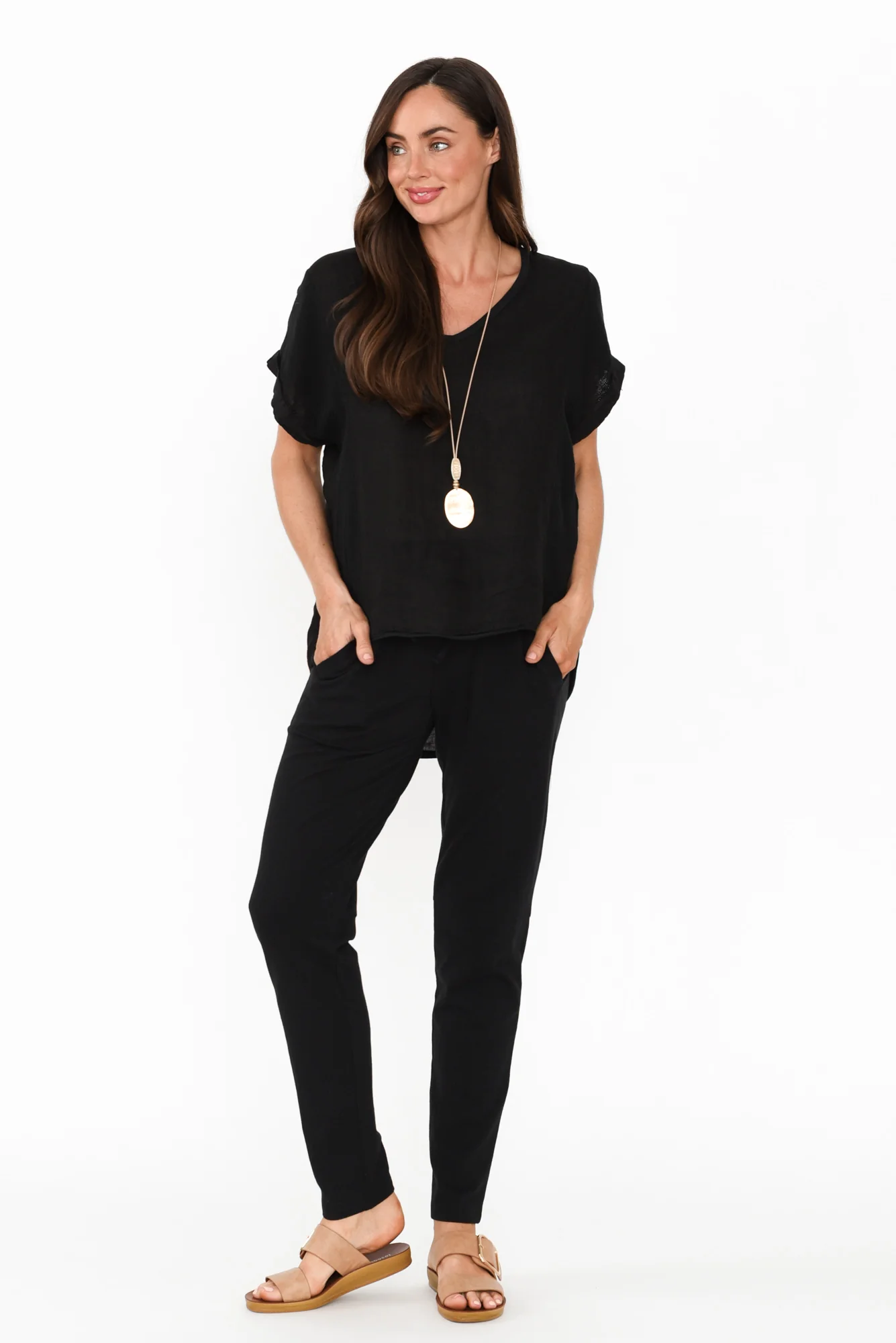 Timmy Black Cotton Drawstring Pants