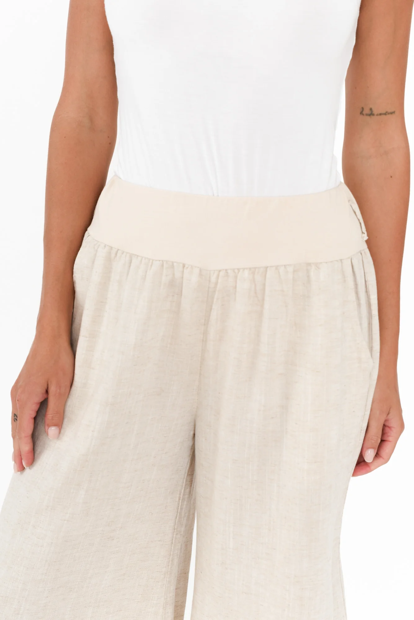Emeline Beige Linen Blend Pants
