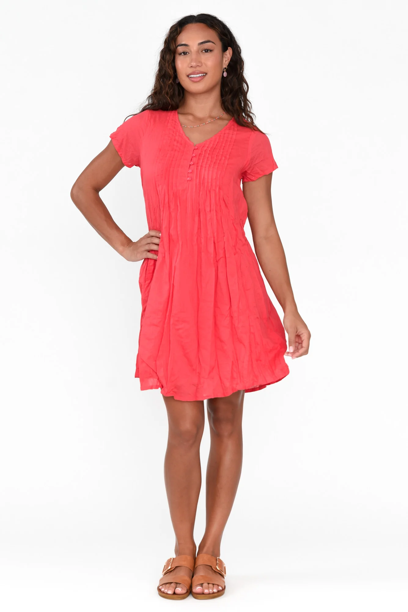 Sabina Cherry Crinkle Cotton Dress