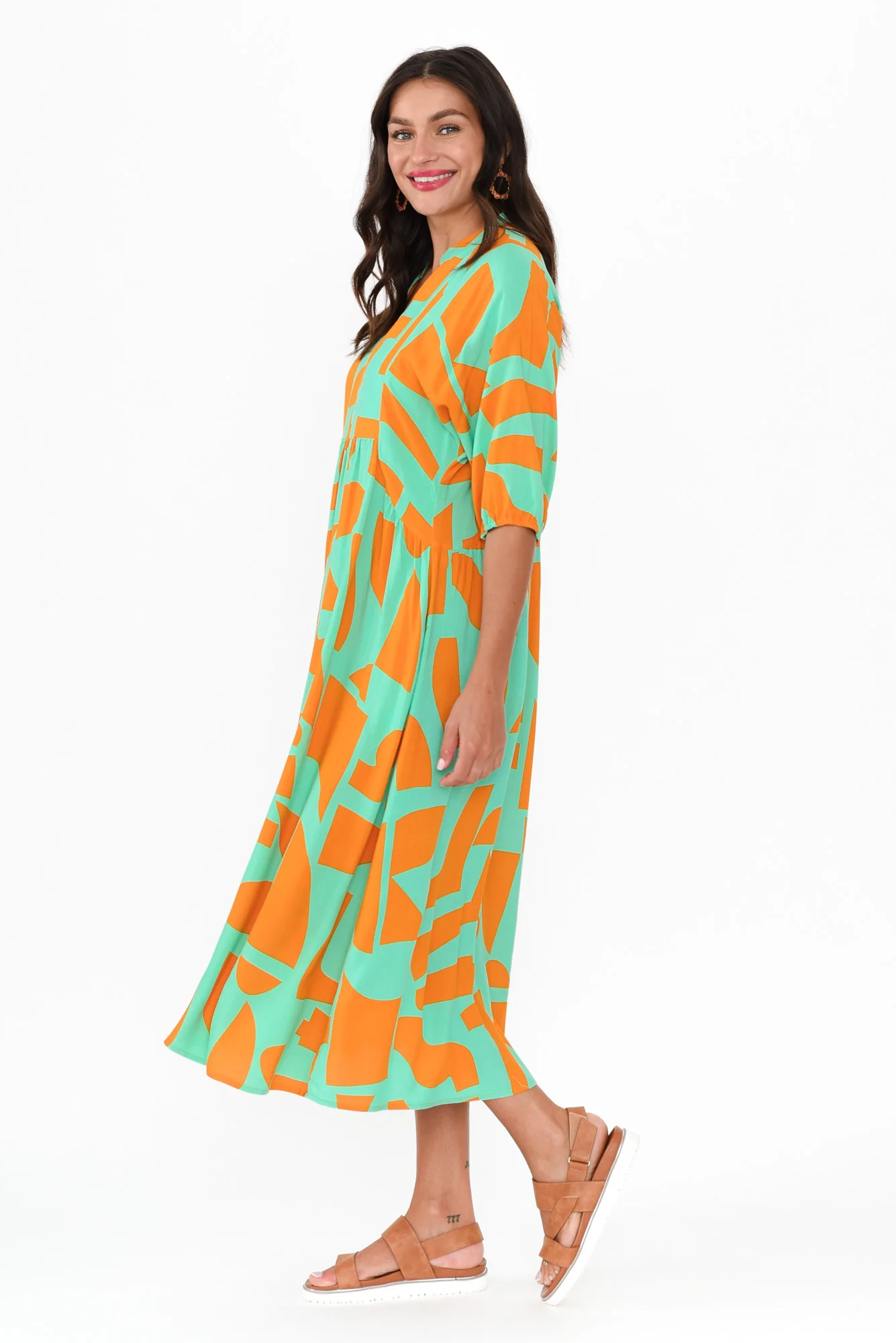 Trey Teal Abstract Midi Dress