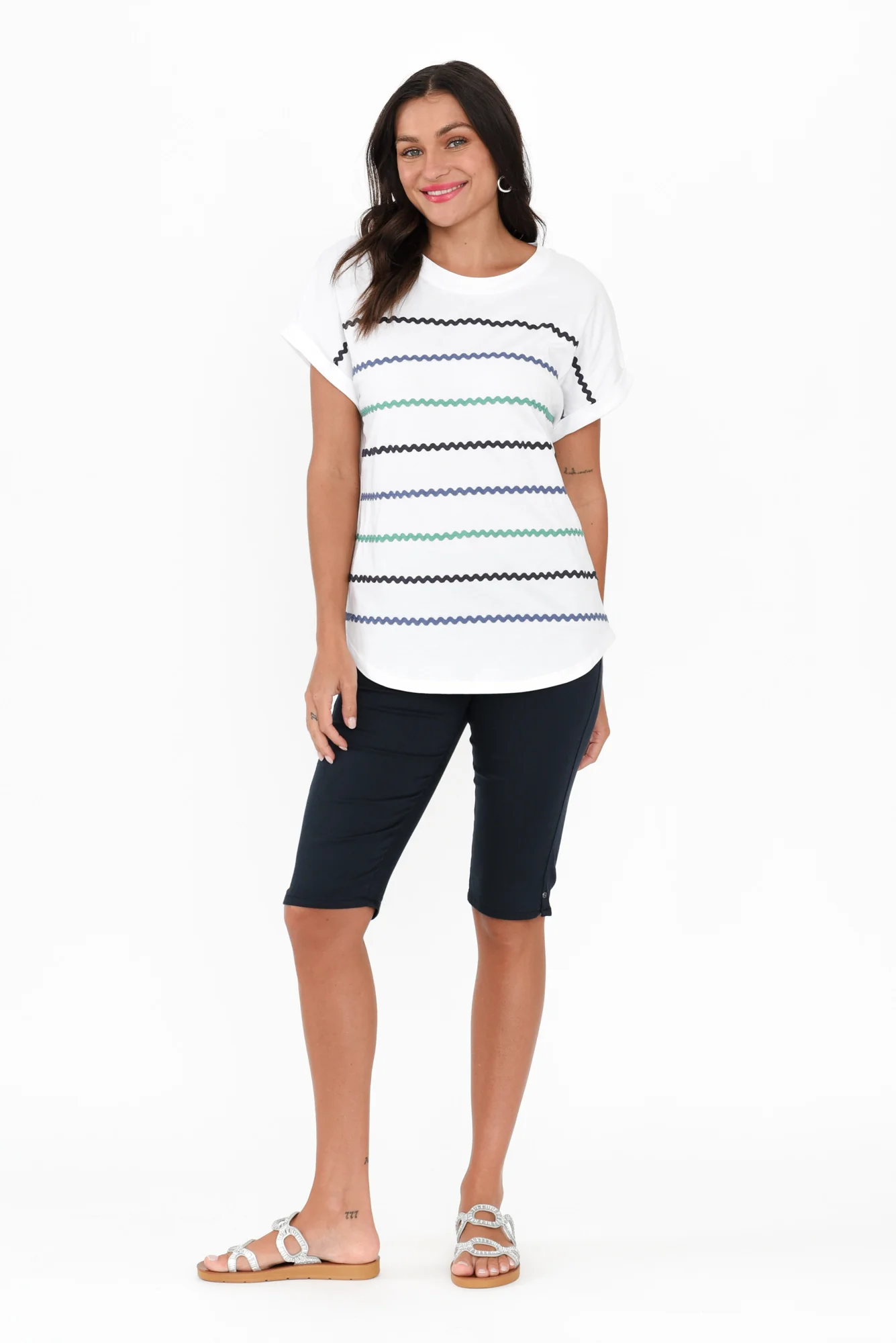 Sunny White Stripe Cotton Tee