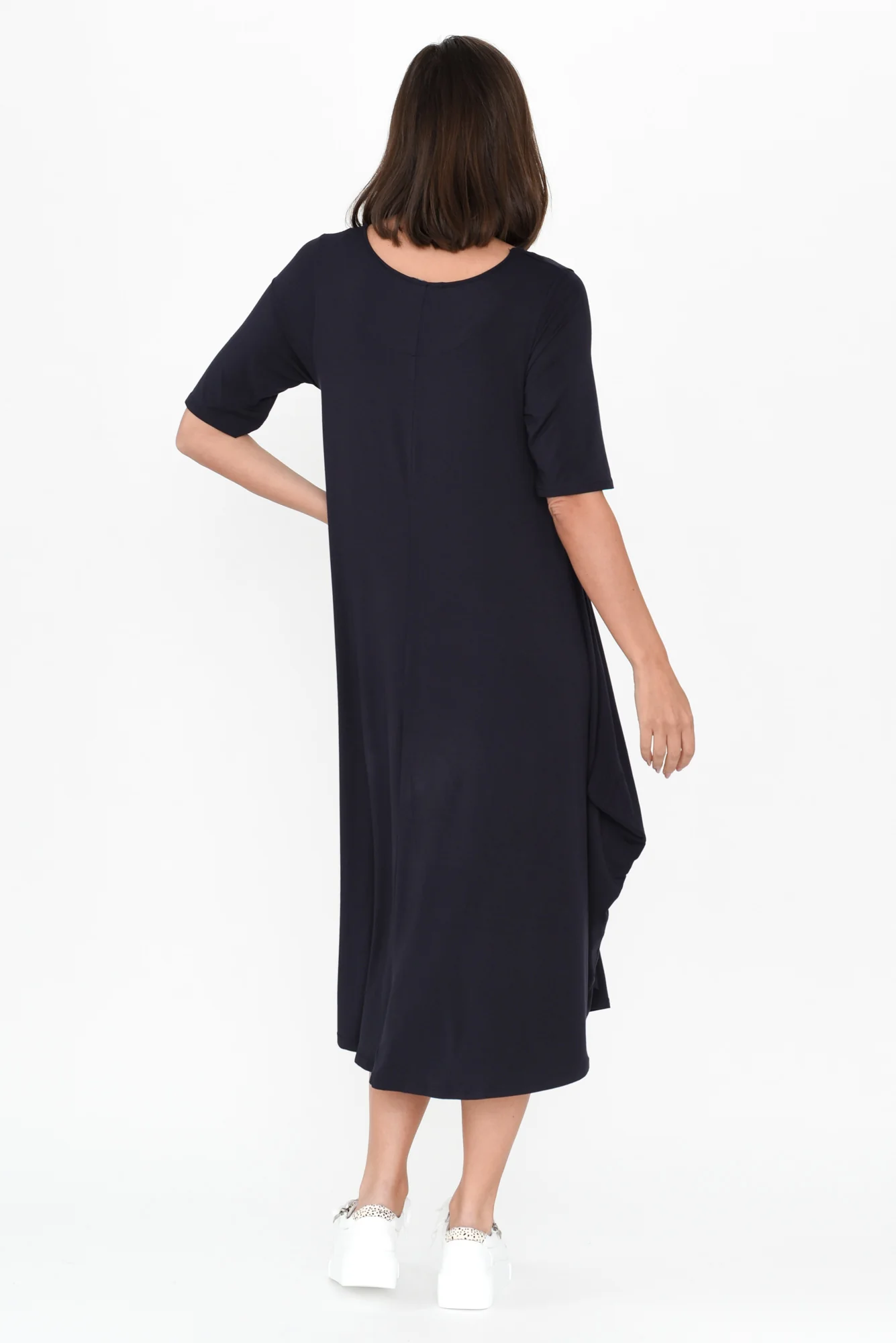 Navy Micro Modal Tri Drape Dress