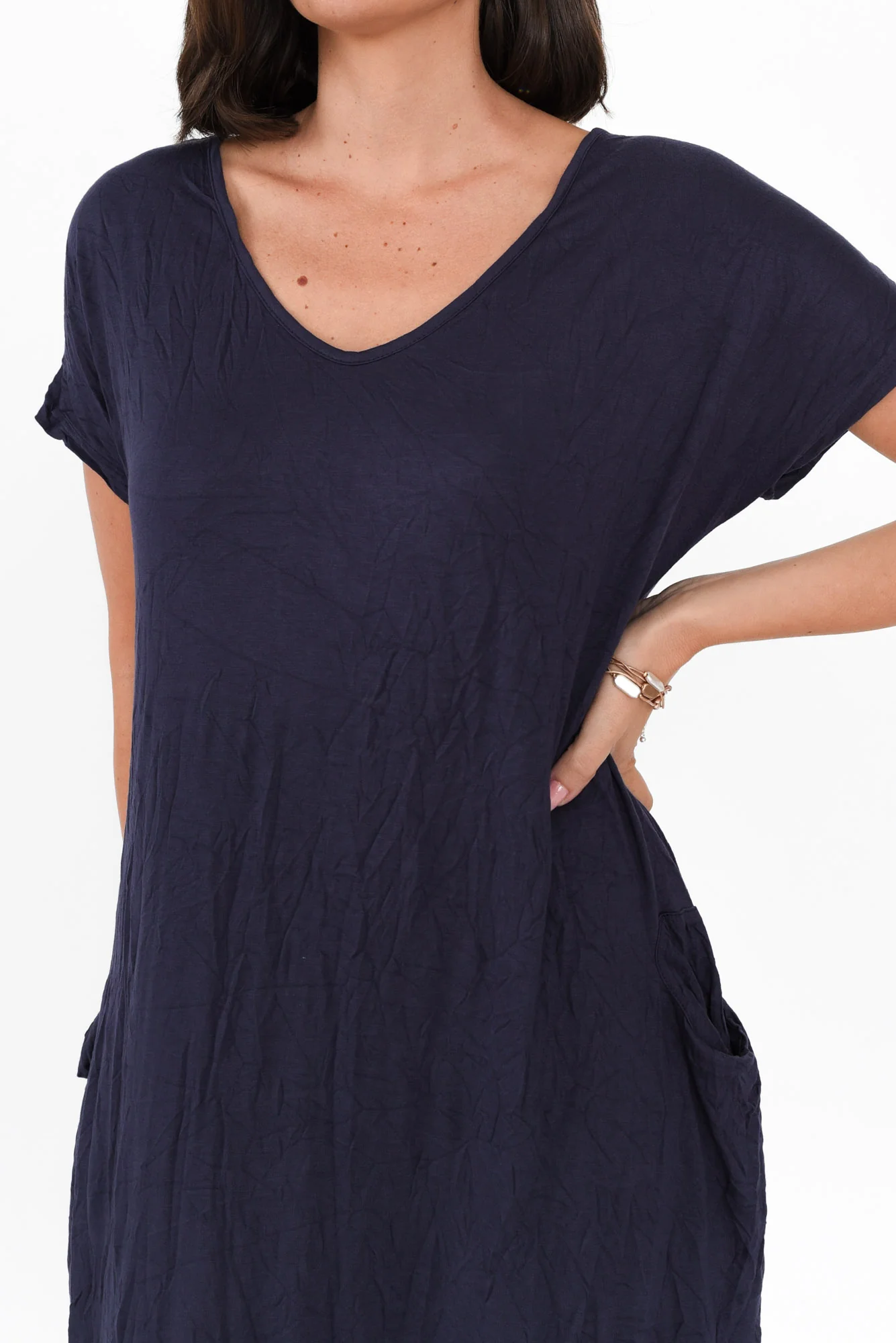 Travel Dark Navy Crinkle Cotton Maxi Dress