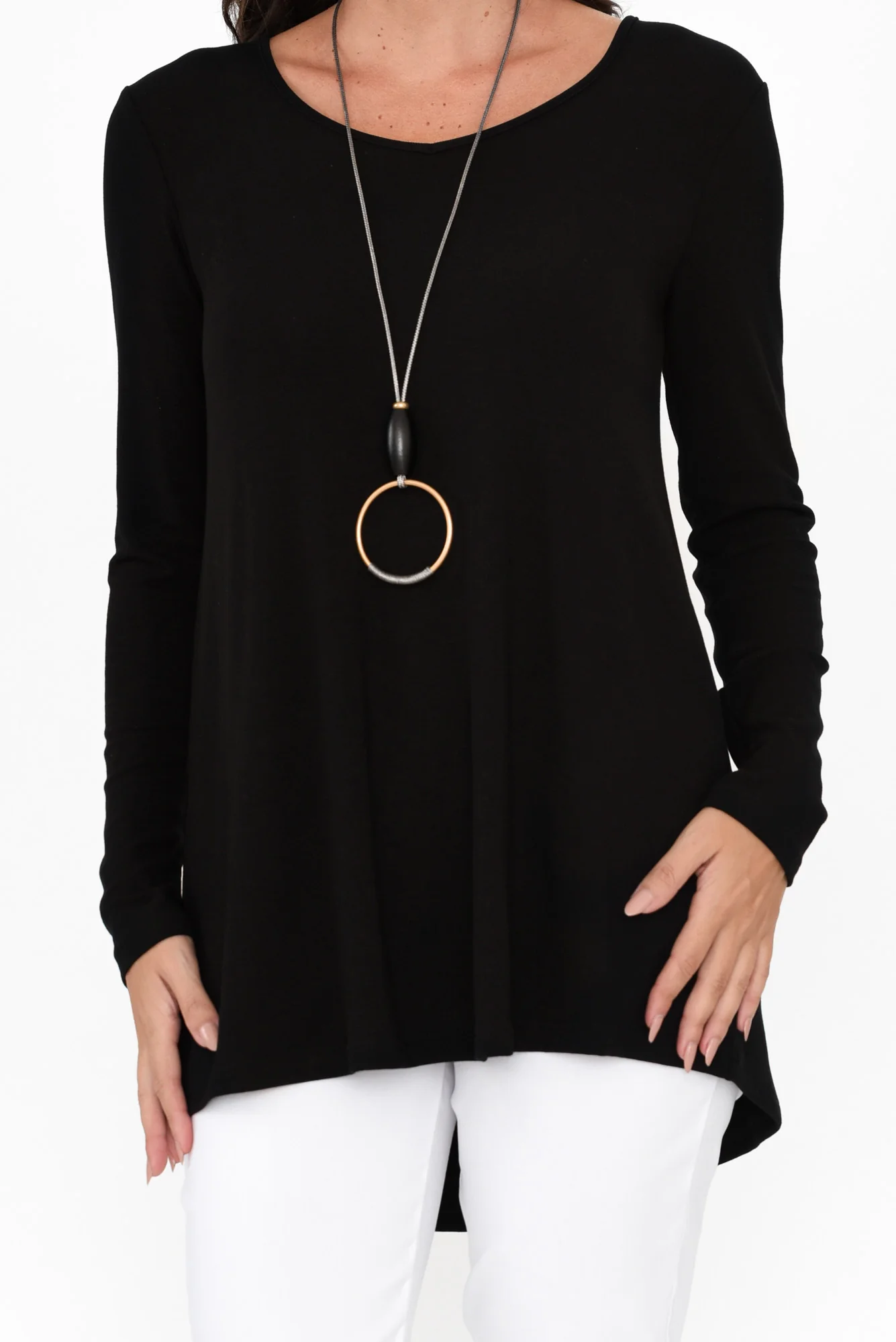 Shenali Black Long Sleeve Swing Top