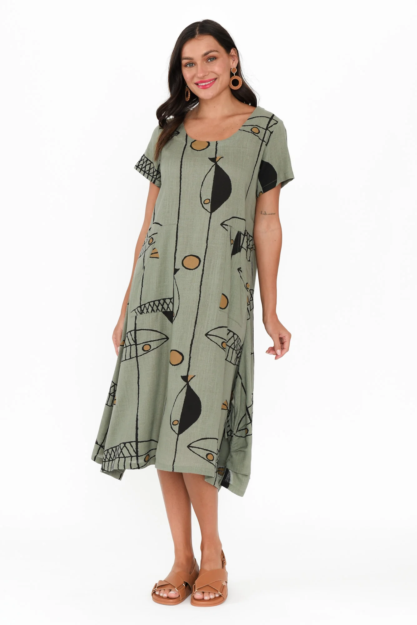 Lula Khaki Sea Linen Cotton Dress