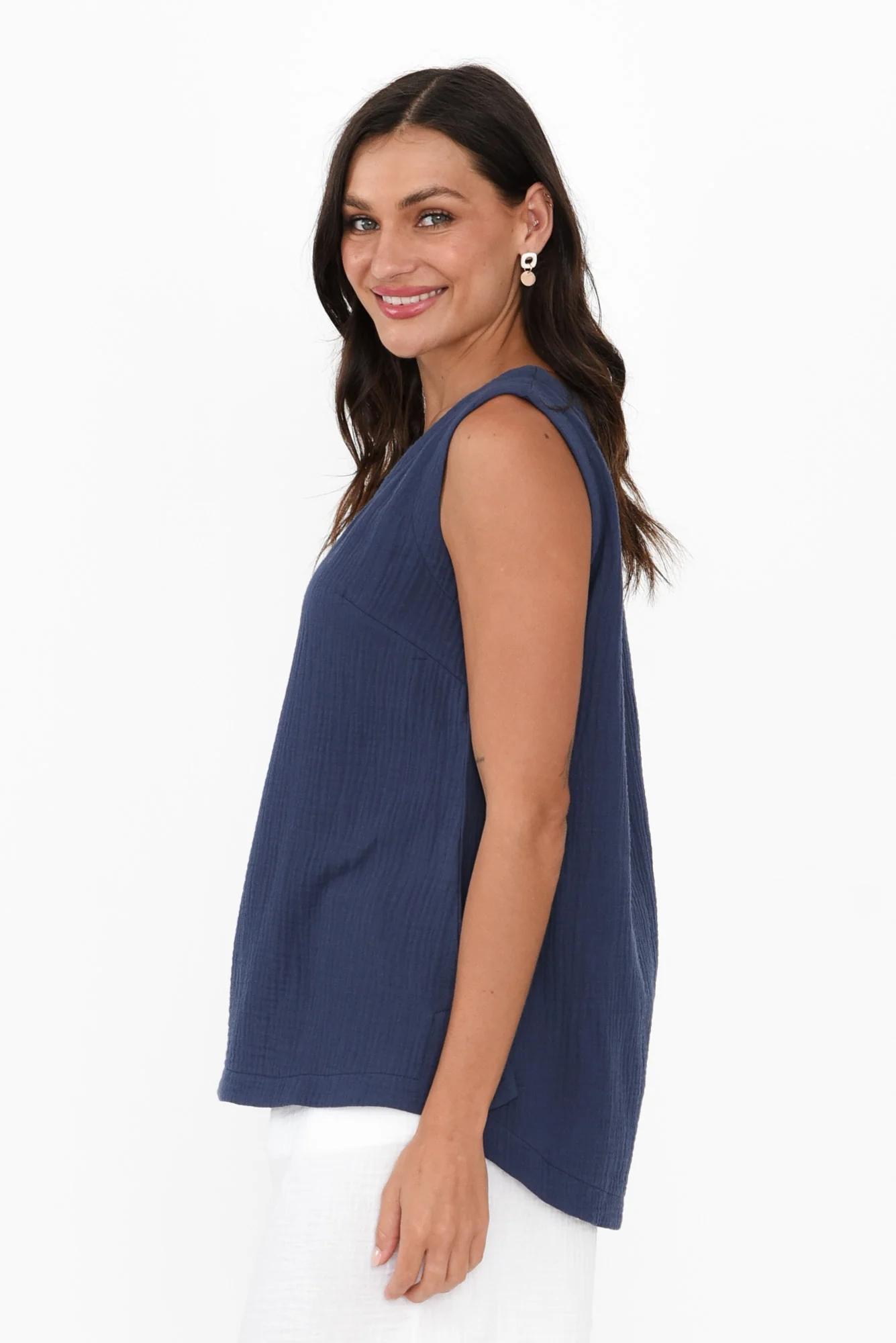Reuben Navy Cotton Cheesecloth Tank