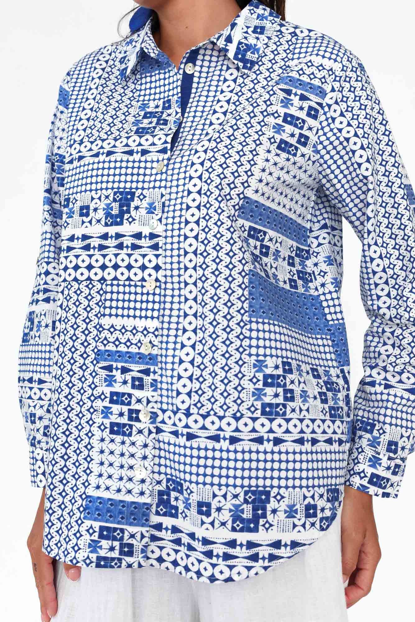 Pomona Blue Mosaic Cotton Shirt
