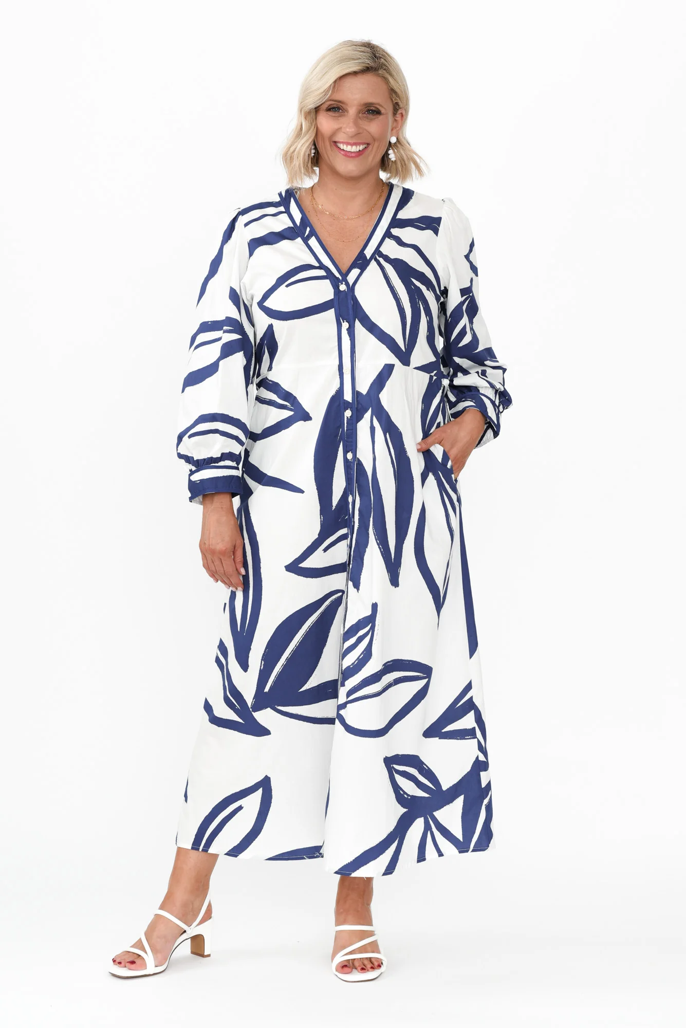 Priya Navy Floral Cotton Poplin Dress