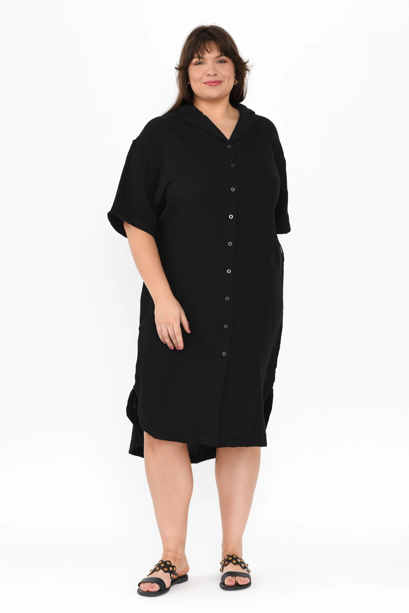 Tahiti Black Cotton Cheesecloth Tie Dress