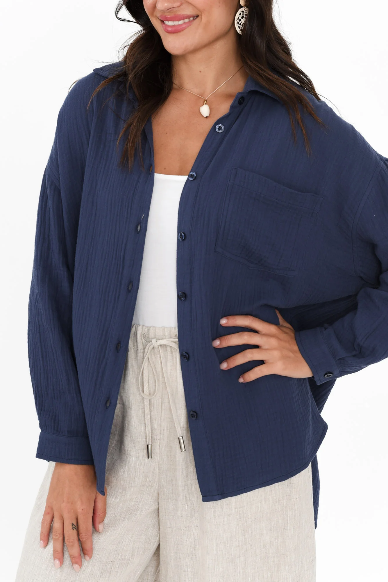 Natalia Navy Cotton Cheesecloth Shirt