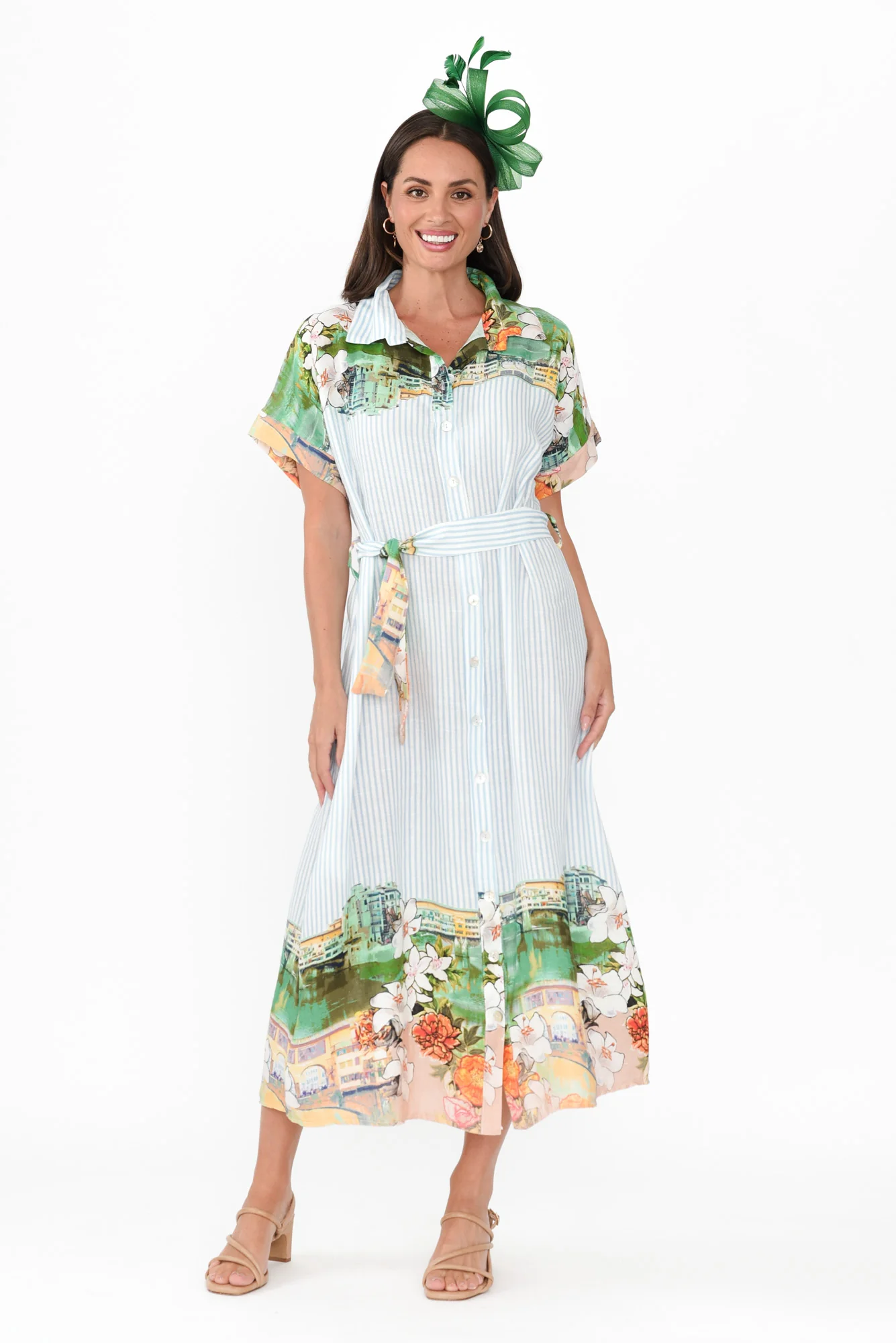 Katia Blue Stripe Linen Blend Dress