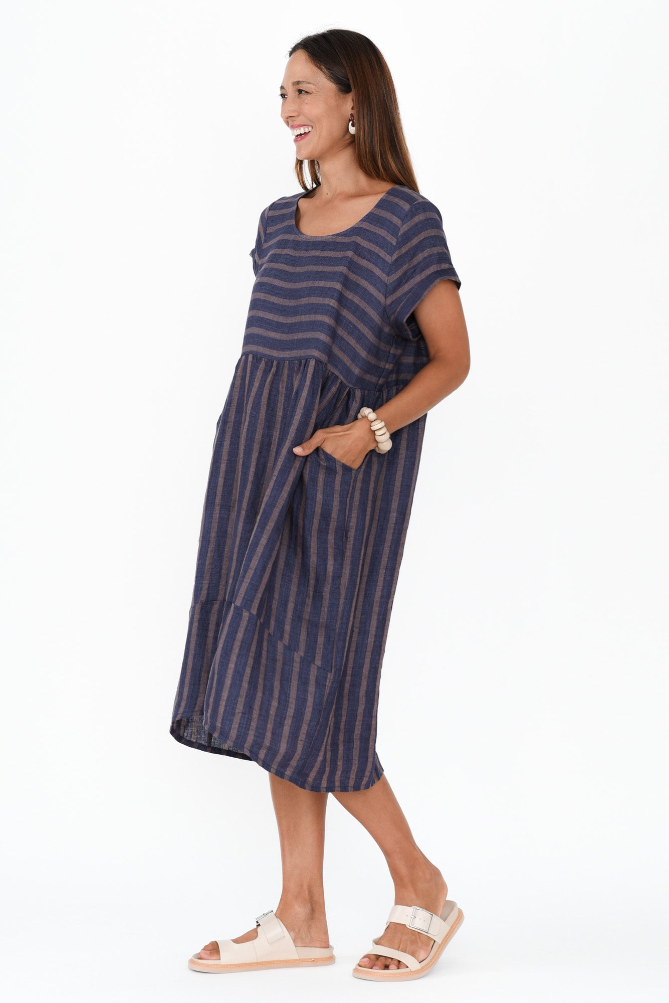 Liana Navy Stripe Linen Dress