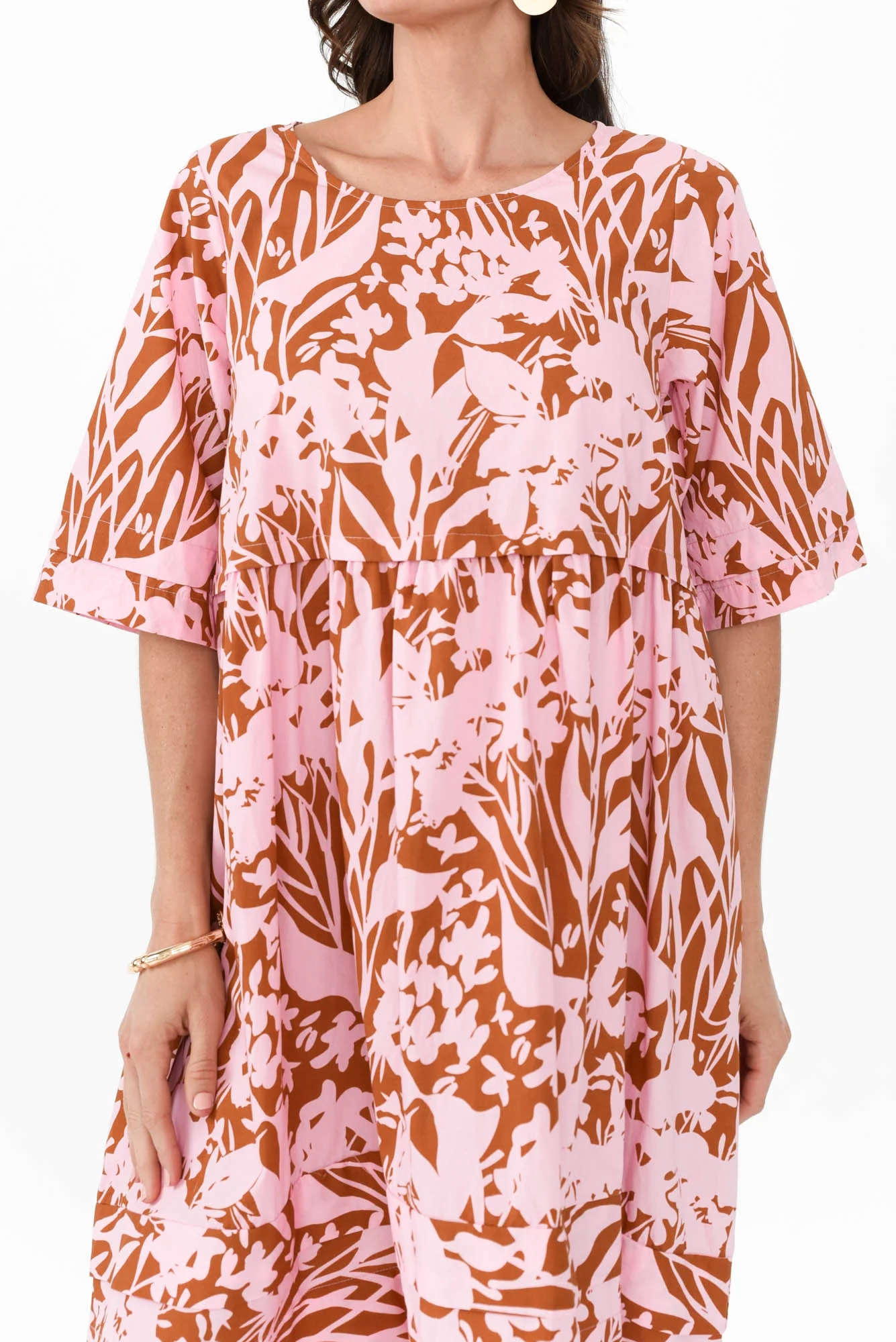 Kingsley Pink Geo Cotton Tiered Dress