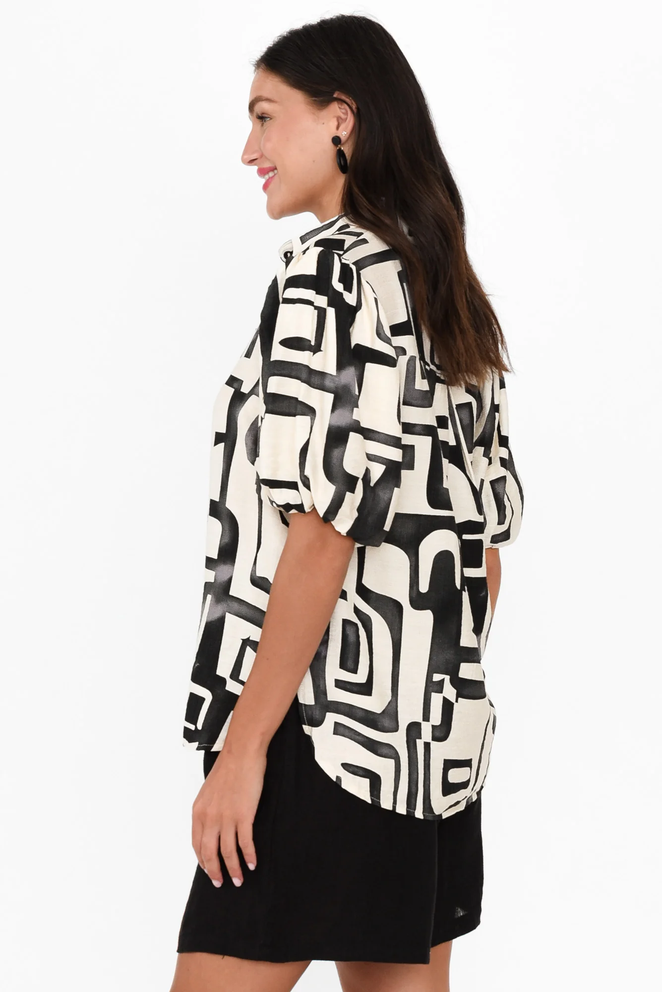 Eileen Black Abstract Collared Shirt