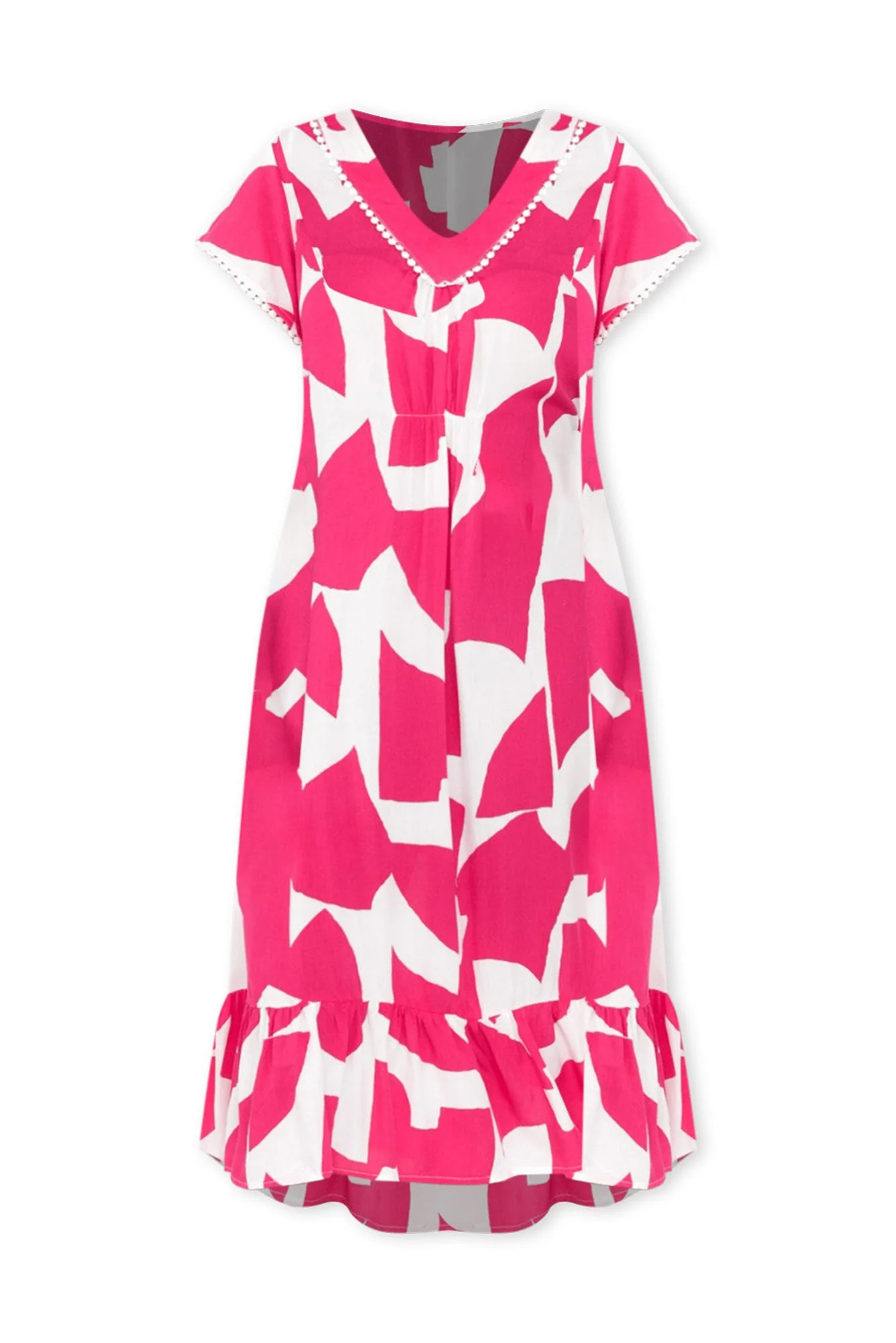 Karlie Pink Abstract V Neck Dress