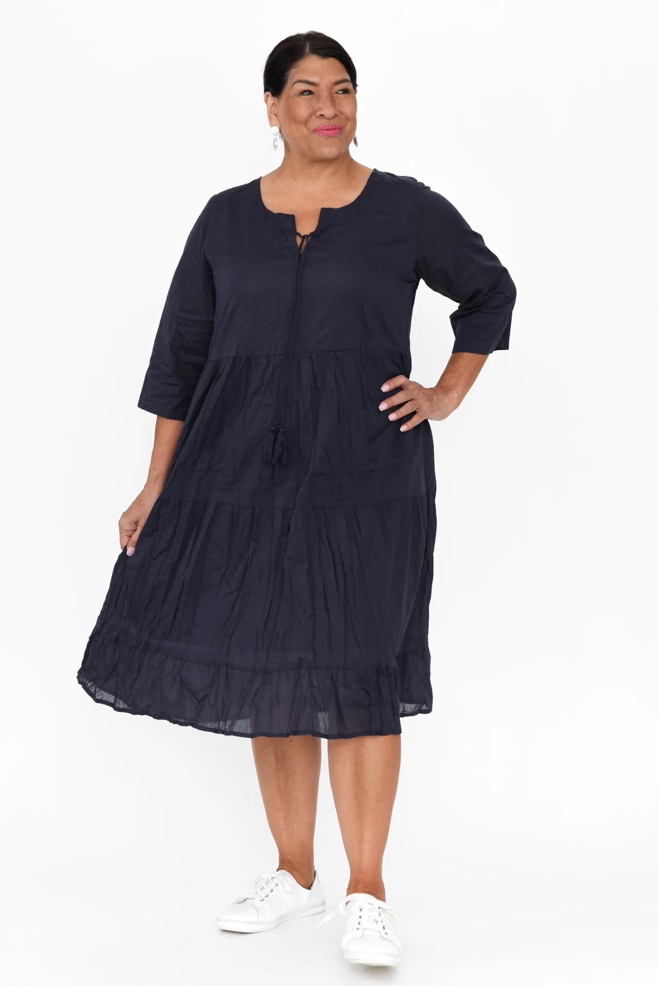 Milana Navy Crinkle Cotton Dress