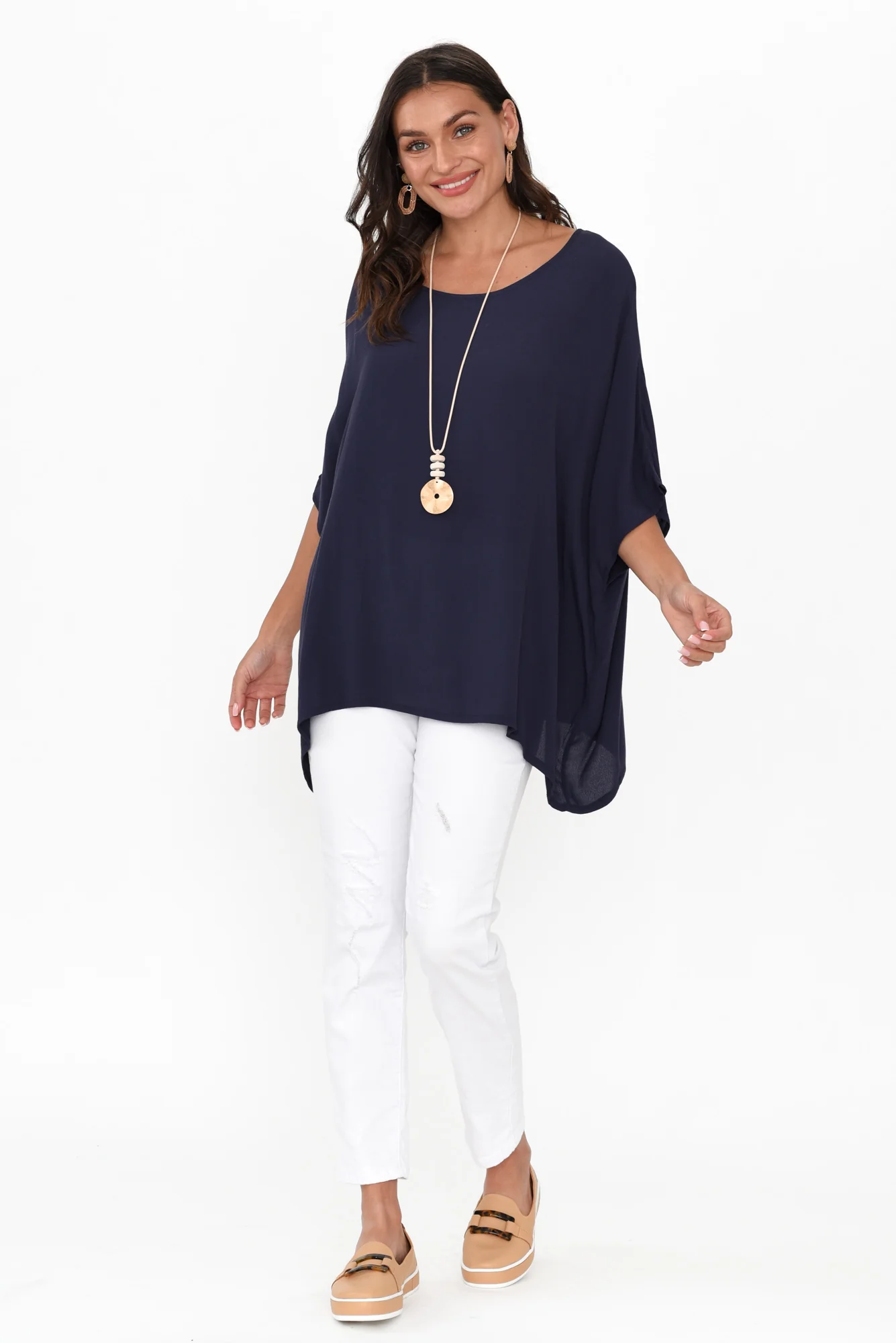Mali Navy Drape Top