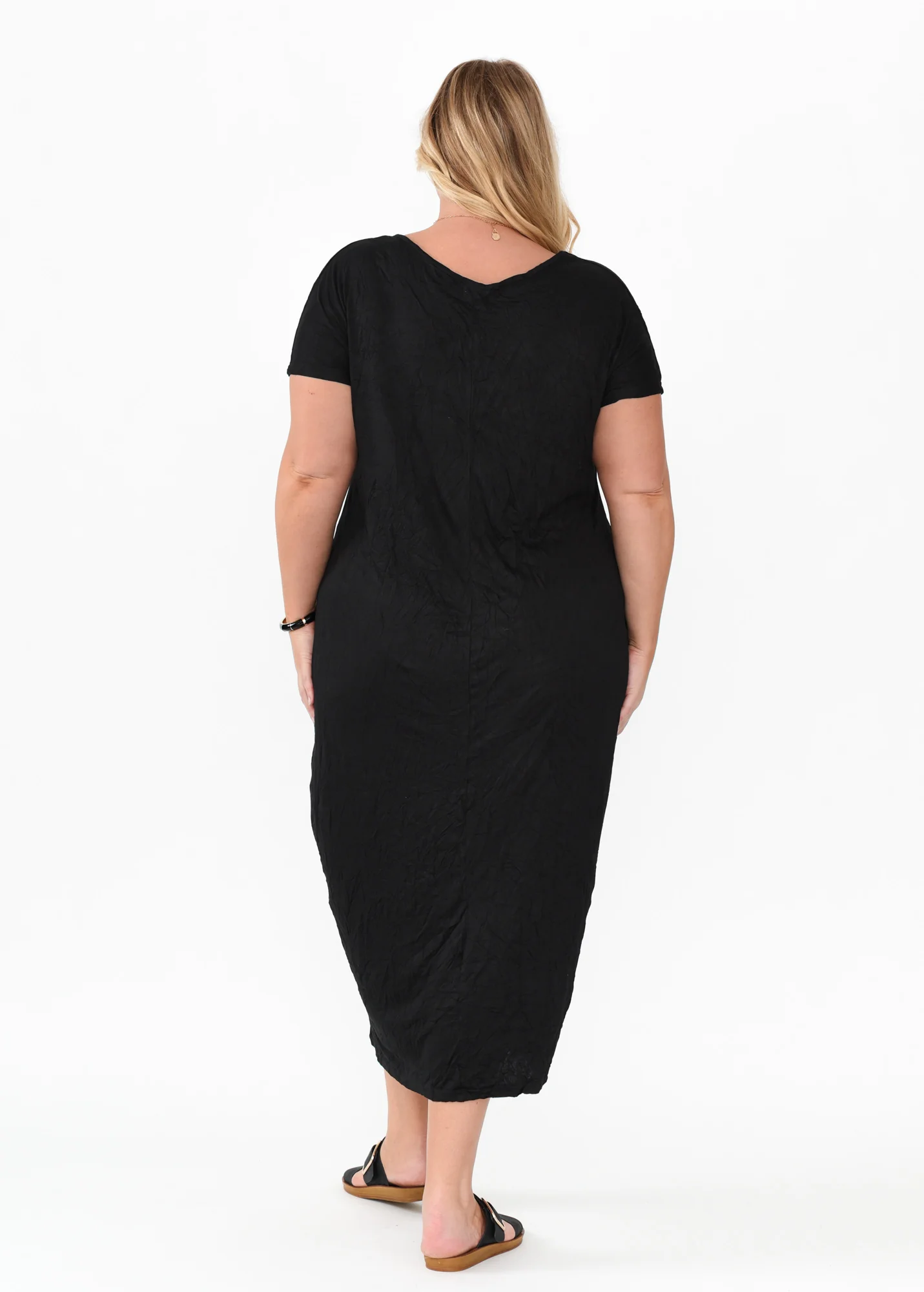 Travel Black Crinkle Cotton Maxi Dress