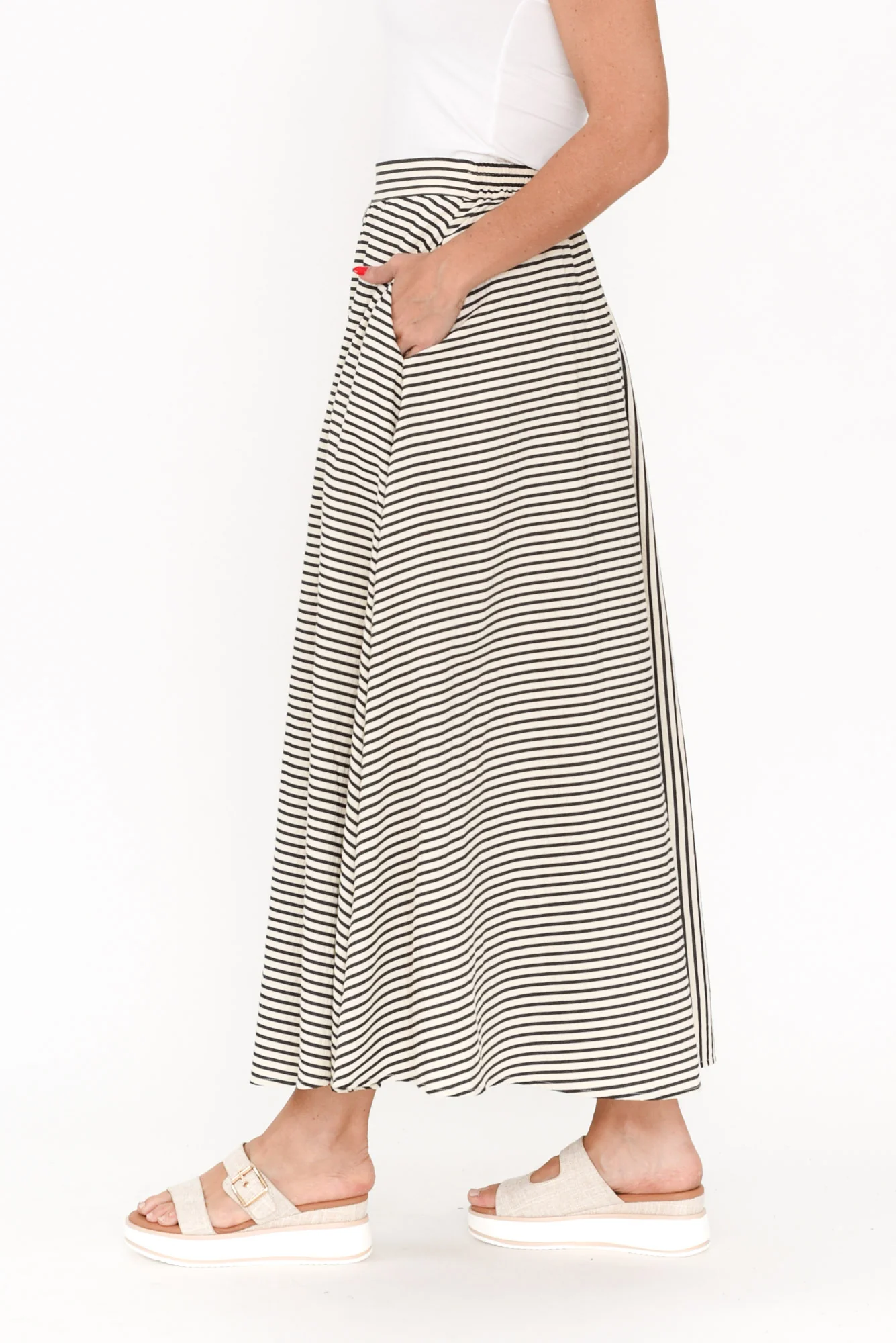 Lucy Black Stripe Button Skirt