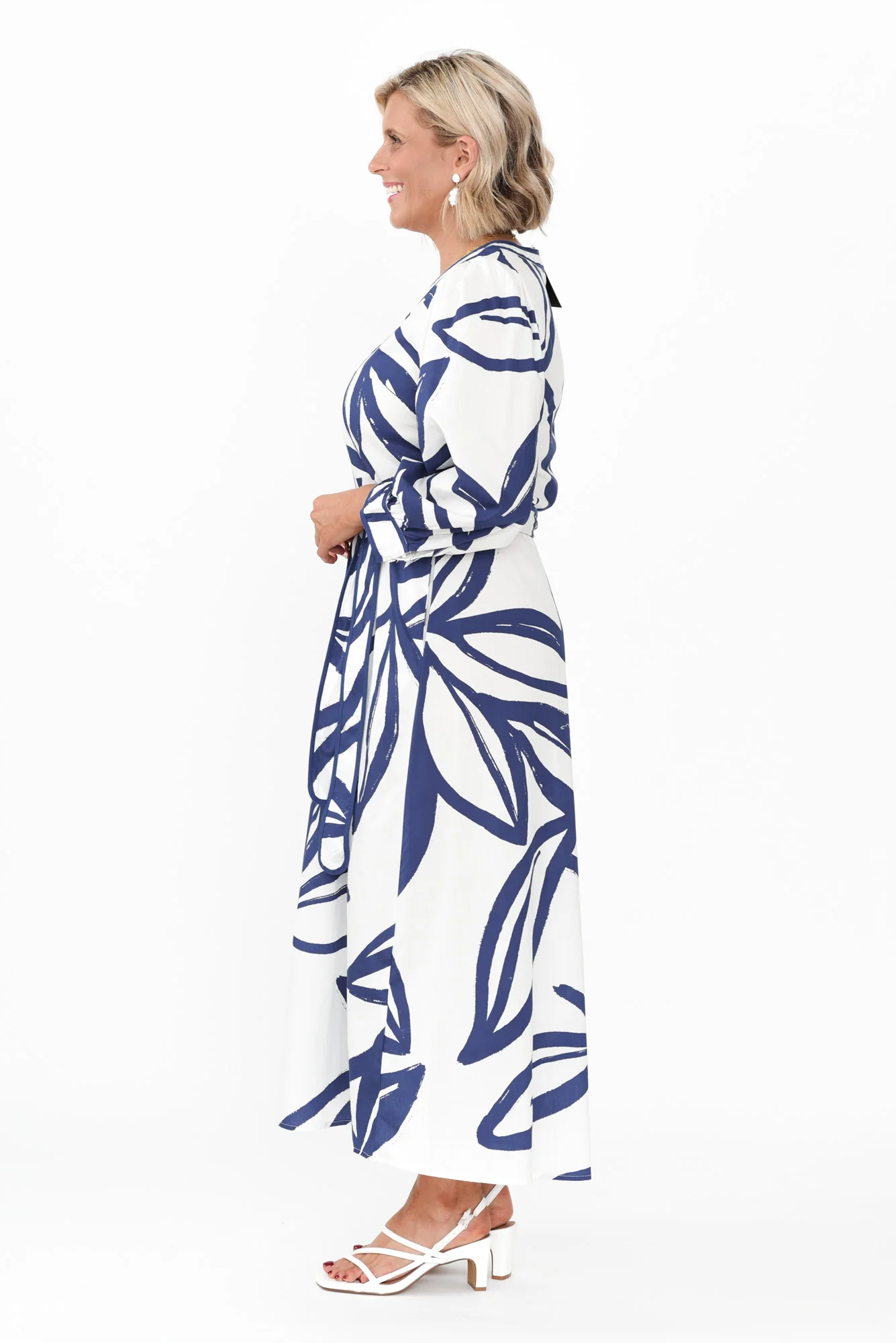 Priya Navy Floral Cotton Poplin Dress