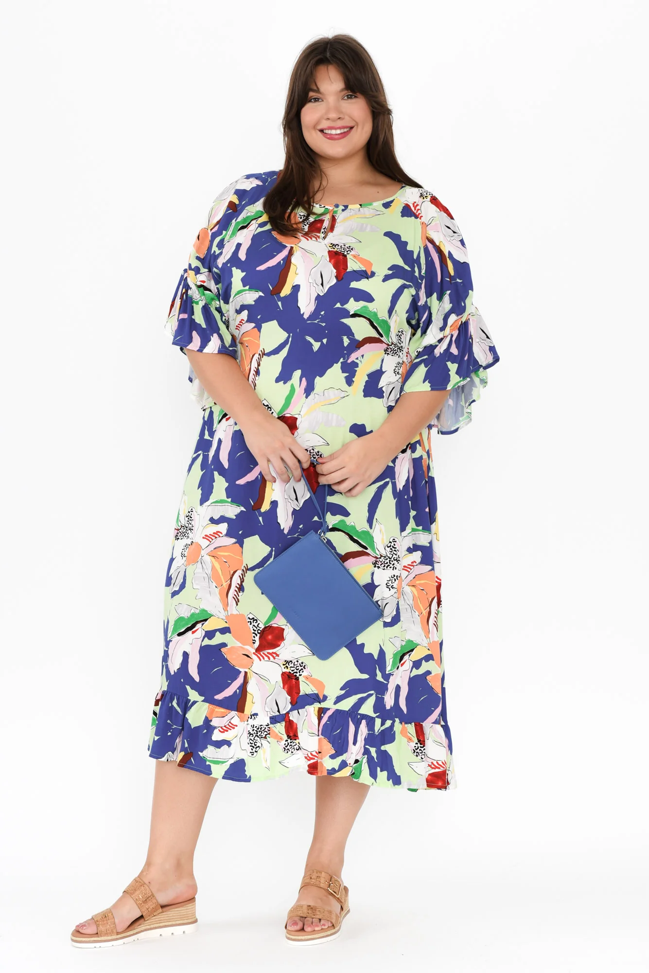 Leslie Blue Floral Frill Dress