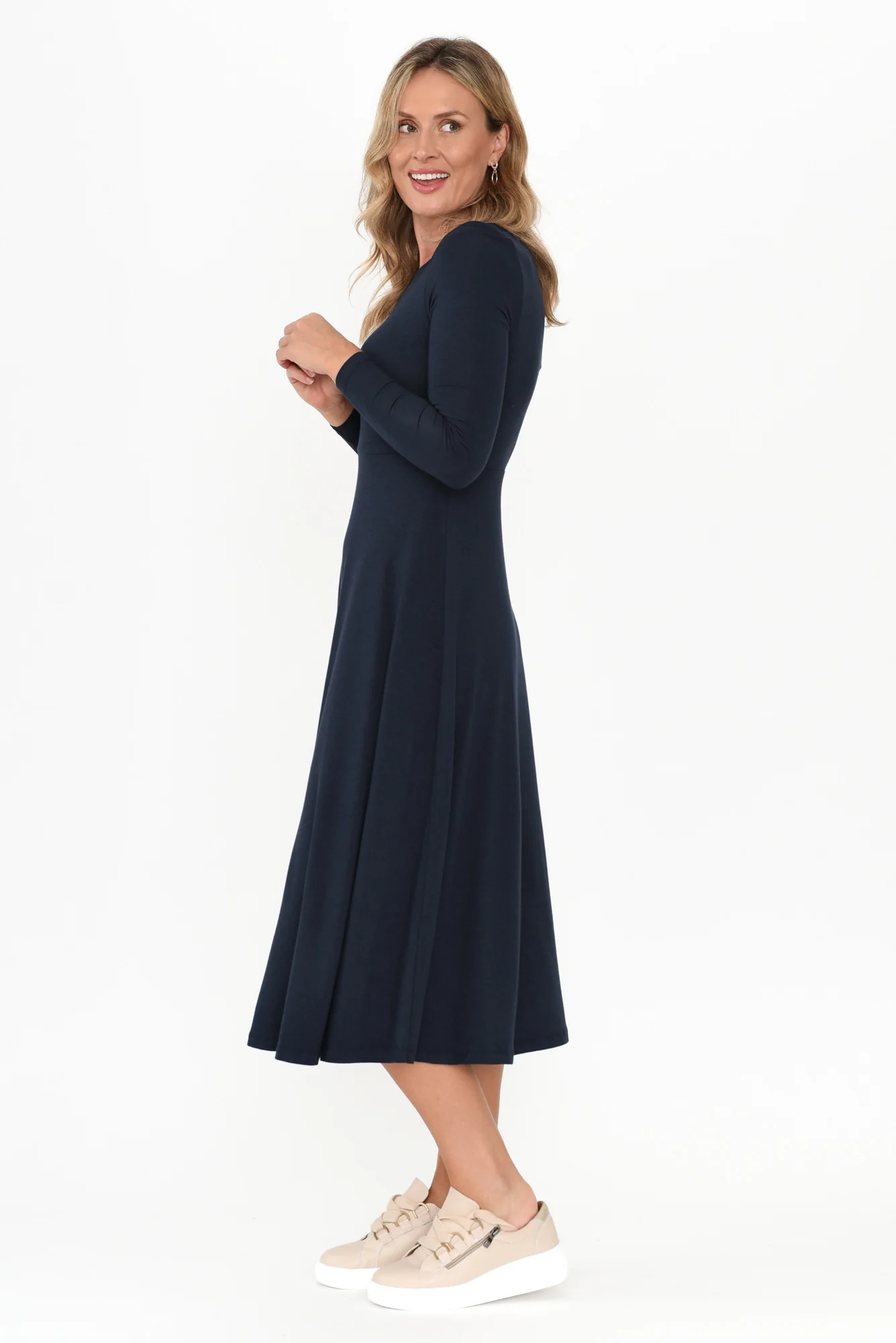 Olivia Dark Navy Bamboo Sleeved Dress