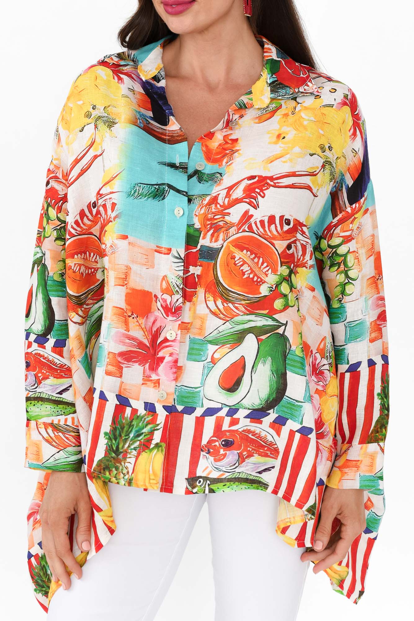 Elodina Blue Tropical Linen Shirt