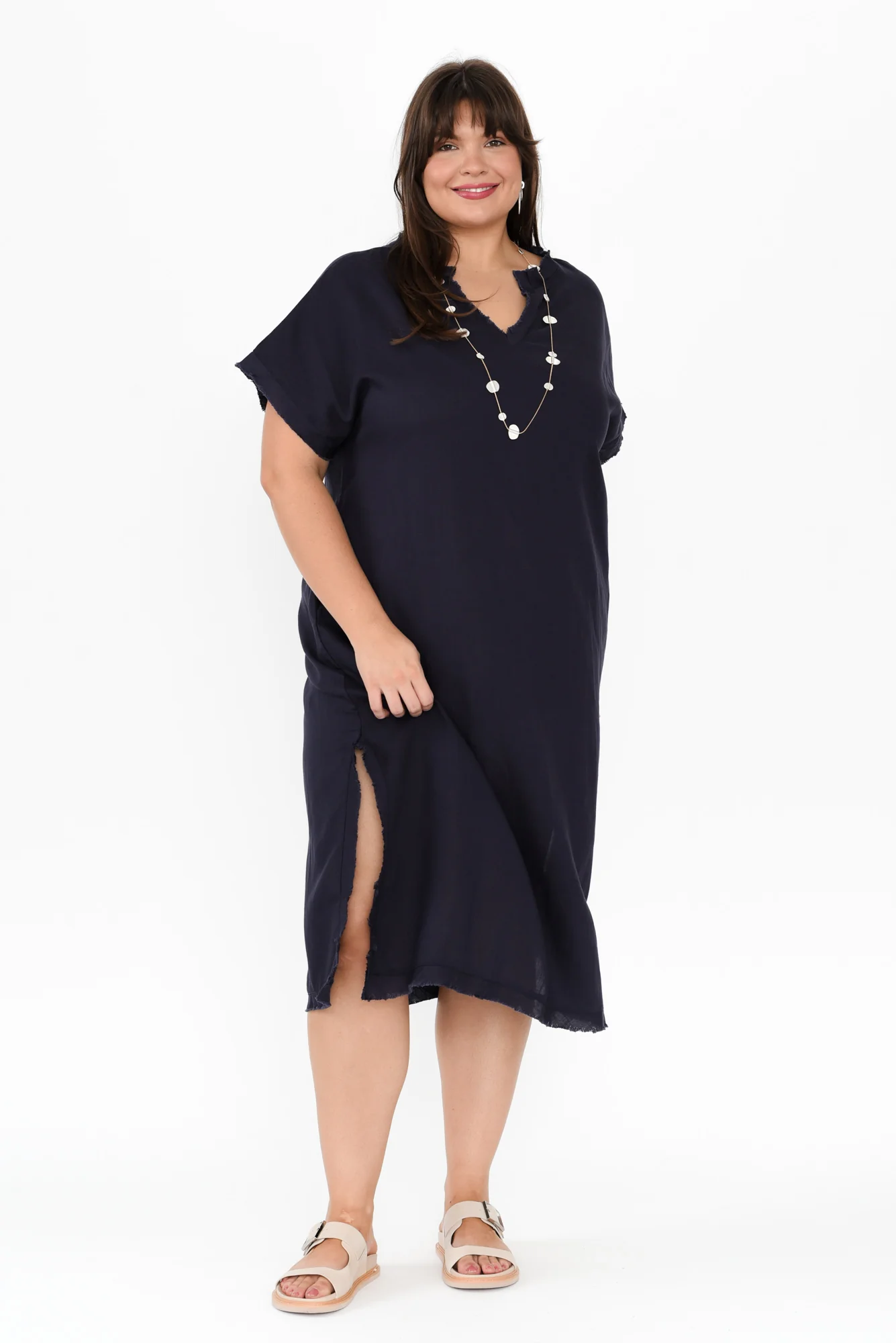 Darlene Navy Linen Blend Dress