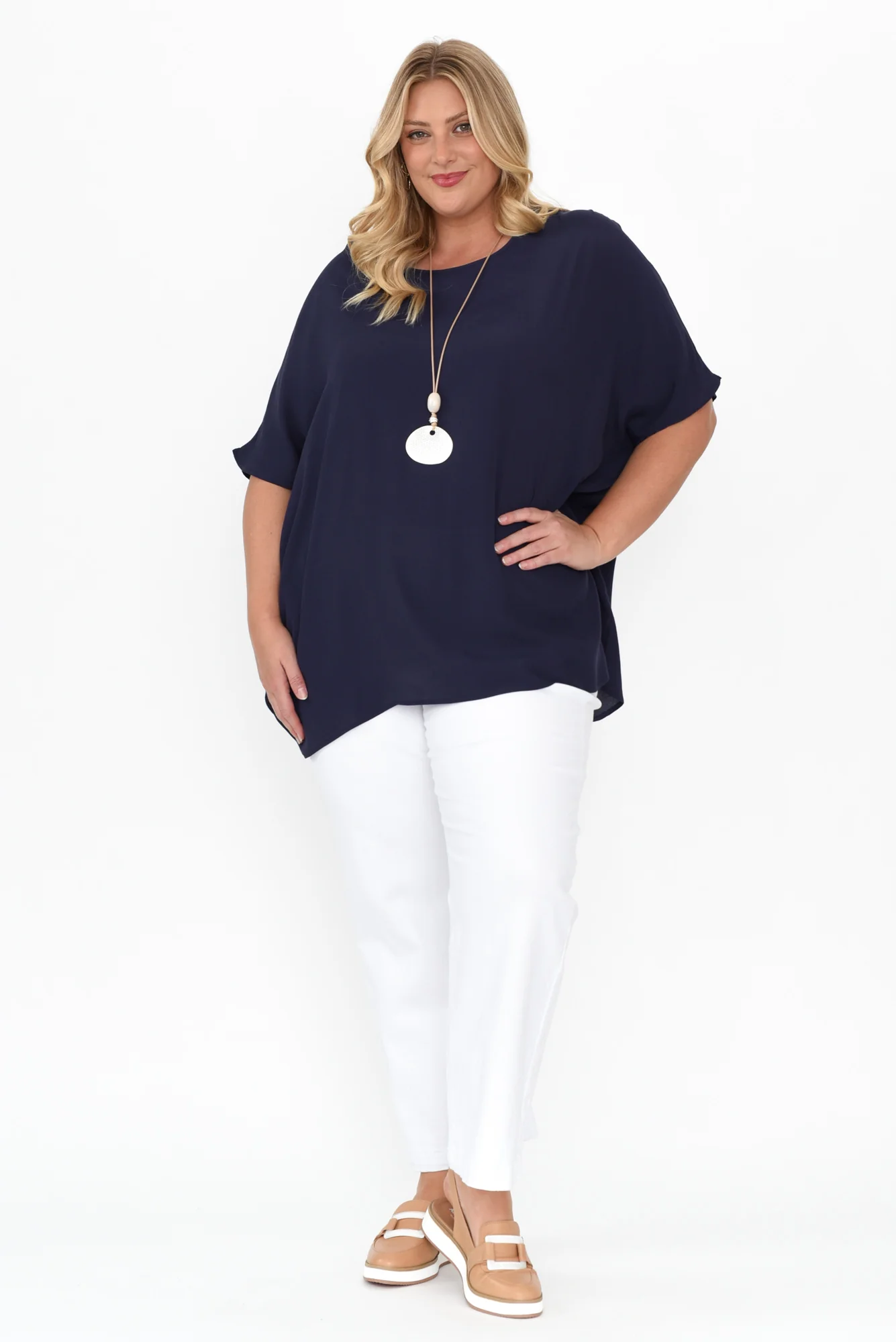 Mali Navy Drape Top