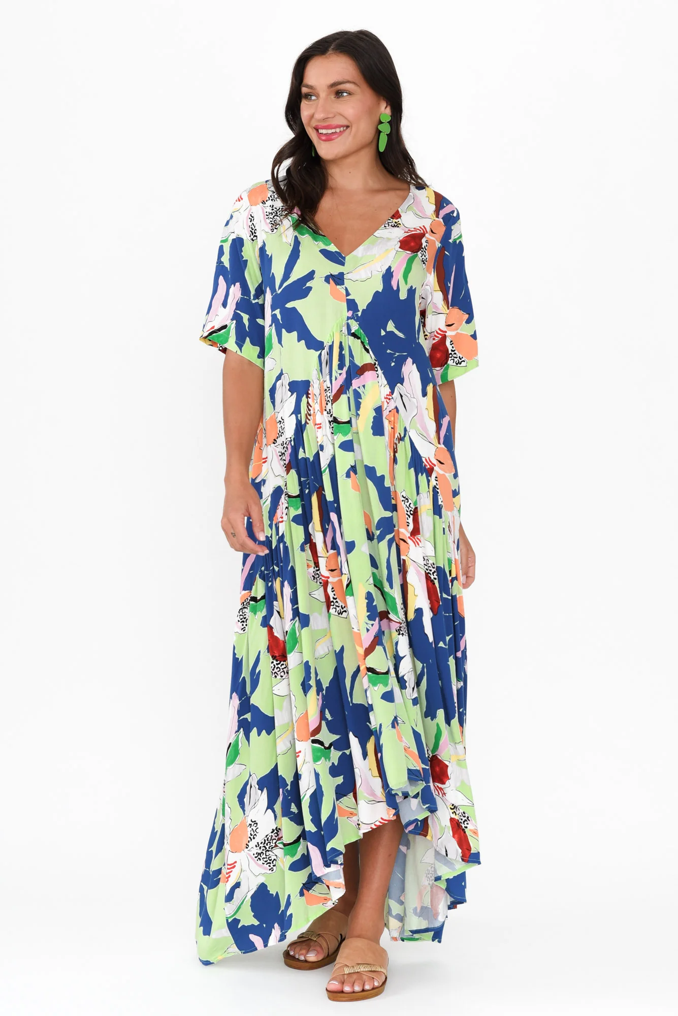 Blue Floral Peak Maxi Dress