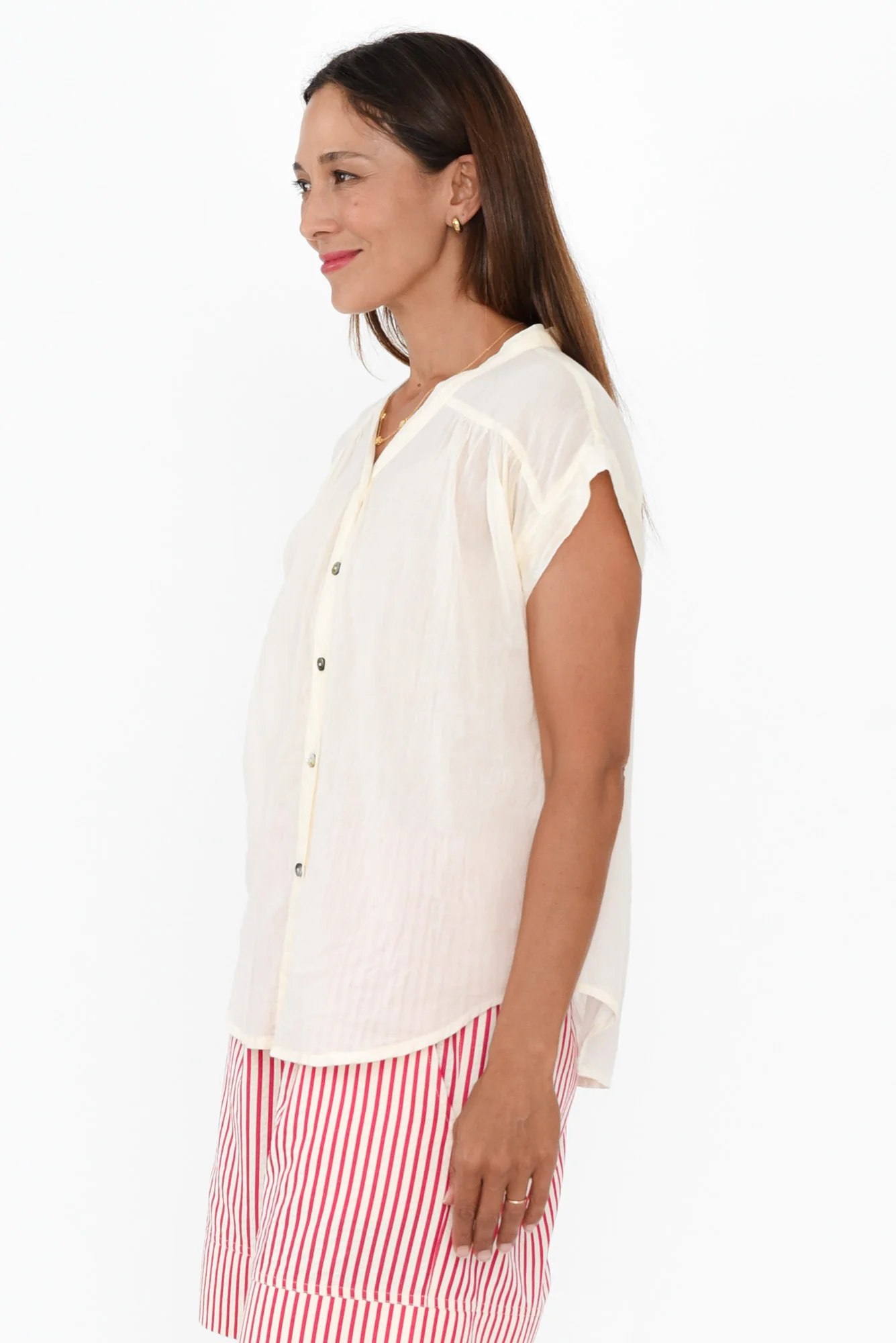 Nevada White Cotton Button Top