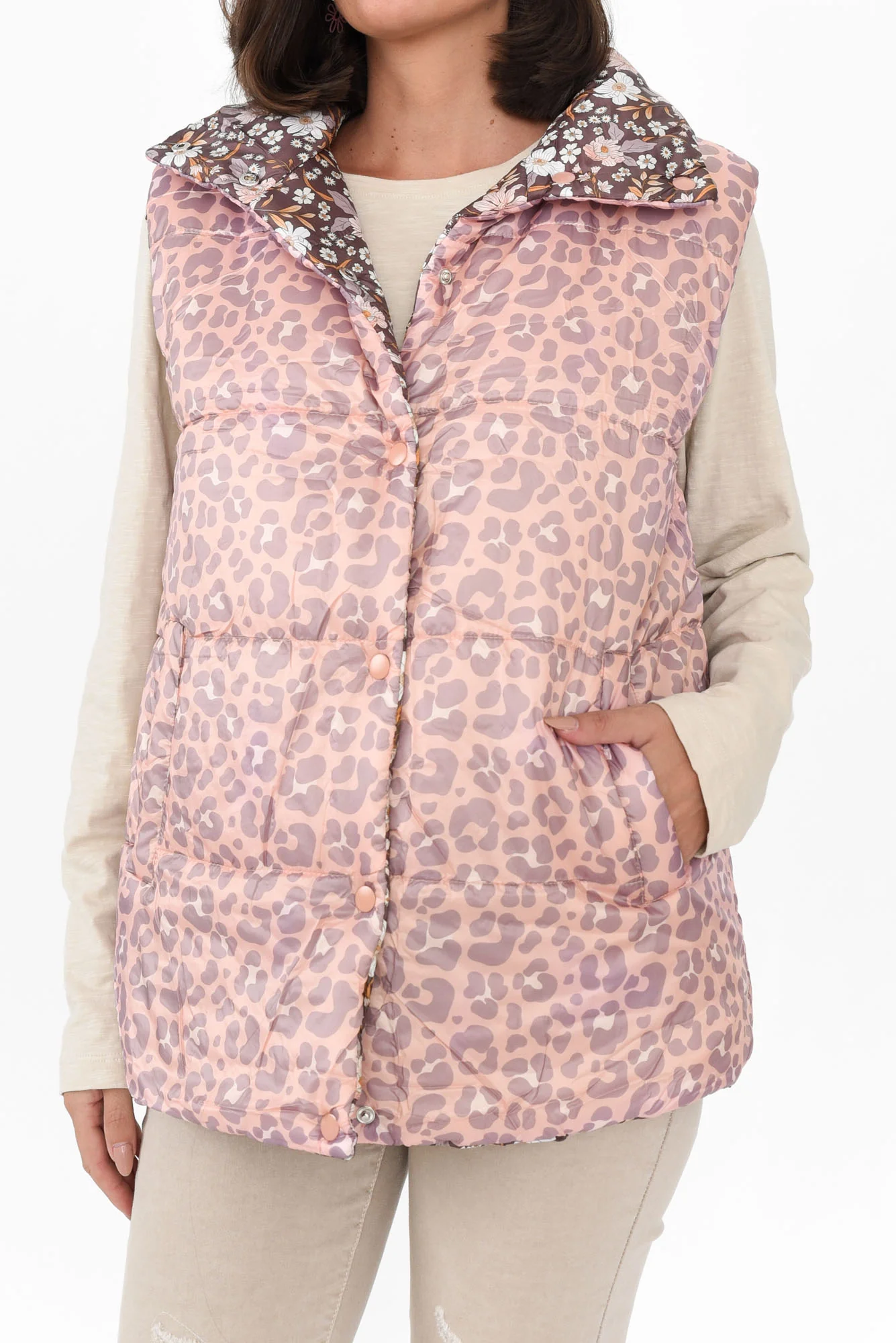 Alessia Floral Cheetah Reversible Puffer Vest