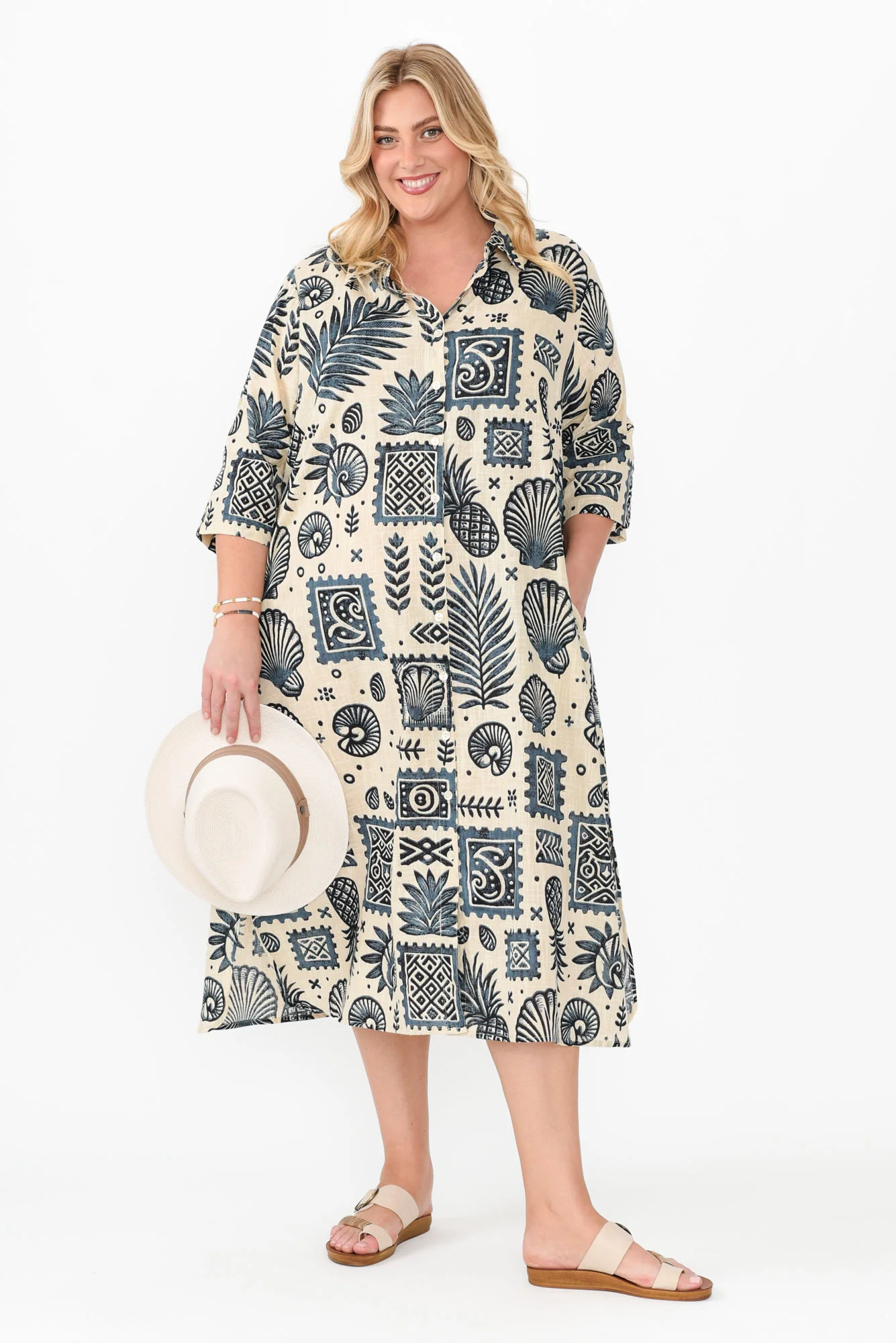 Tricia Navy Seaside Cotton Shirt Dress