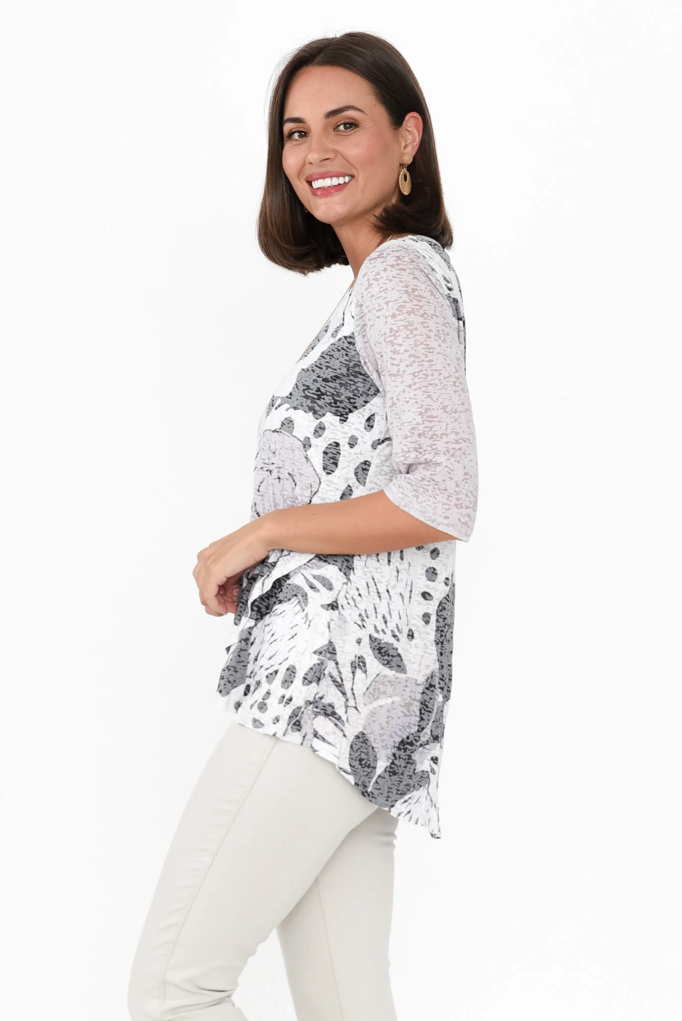 Skyros White Floral 3/4 Sleeve Top
