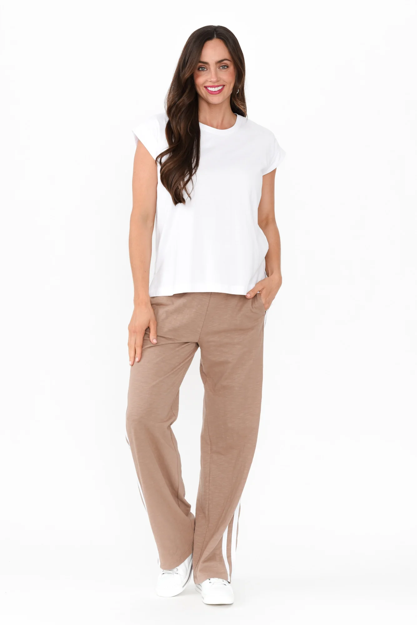 Power Mocha Trim Cotton Drawstring Pants