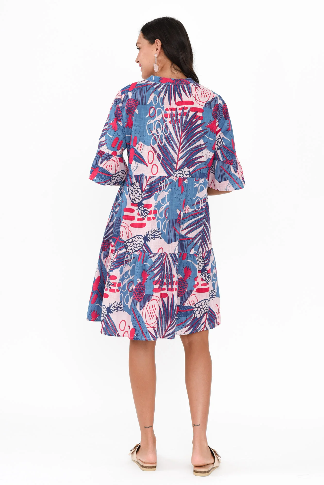 Senna Blue Tropical Cotton Dress