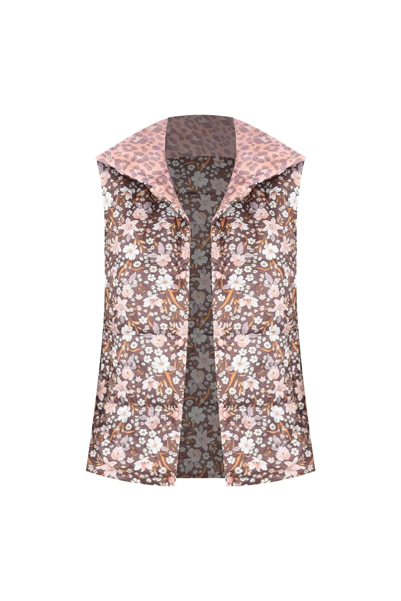 Alessia Floral Cheetah Reversible Puffer Vest