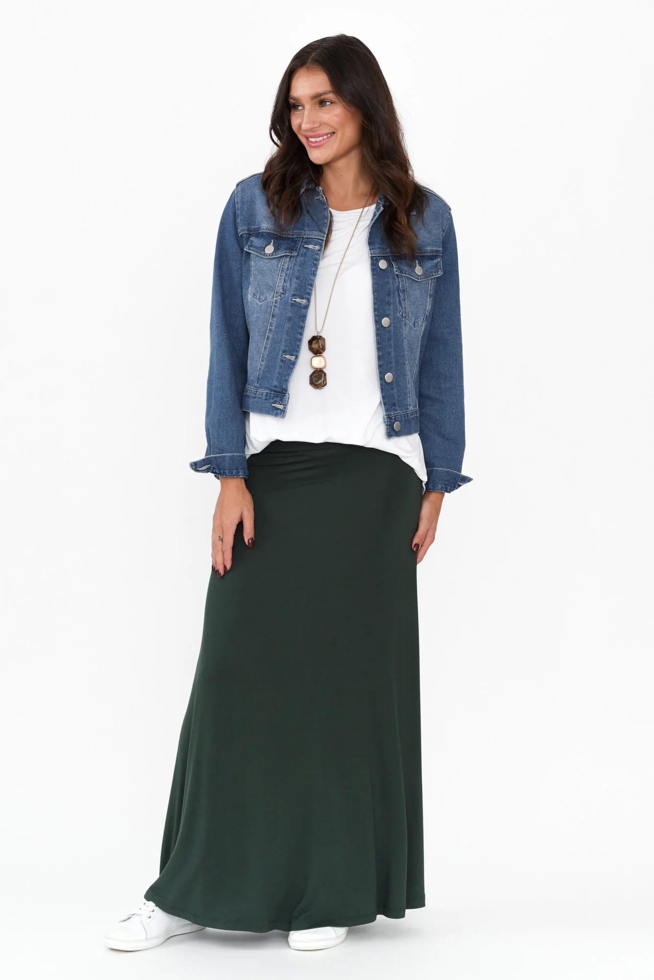 Lana Dark Green Bamboo Maxi Skirt