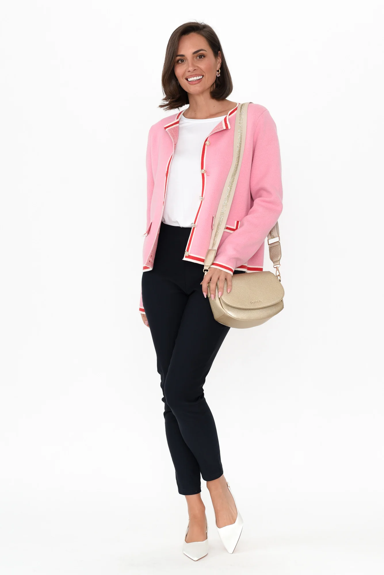 Lady Pink Trim Cotton Blend Cardigan