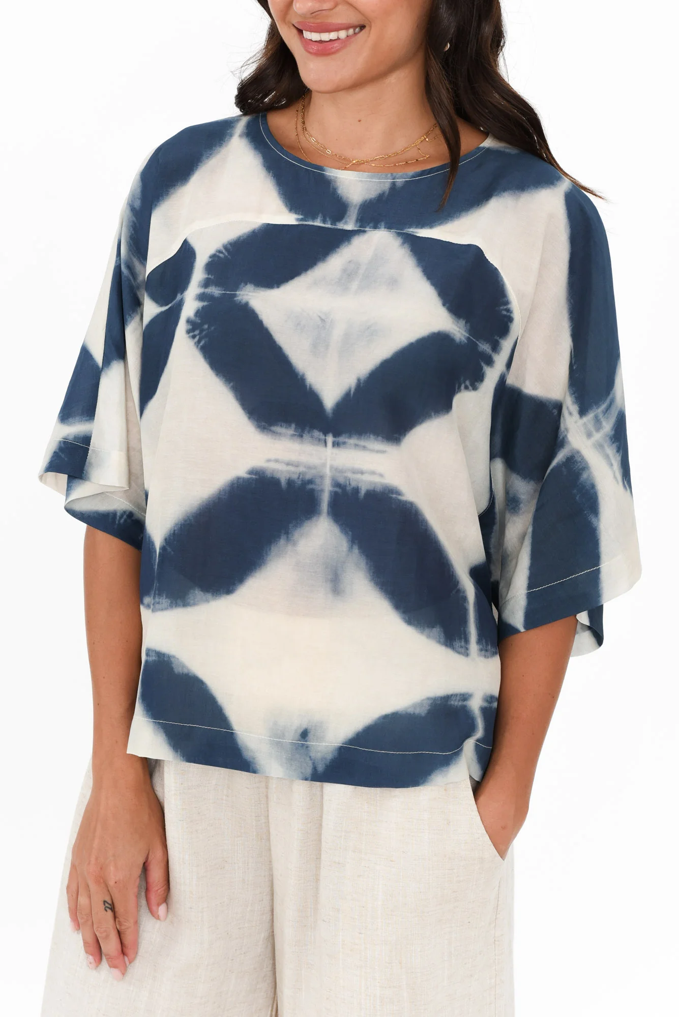 Baley Blue Diamond Cotton Silk Top