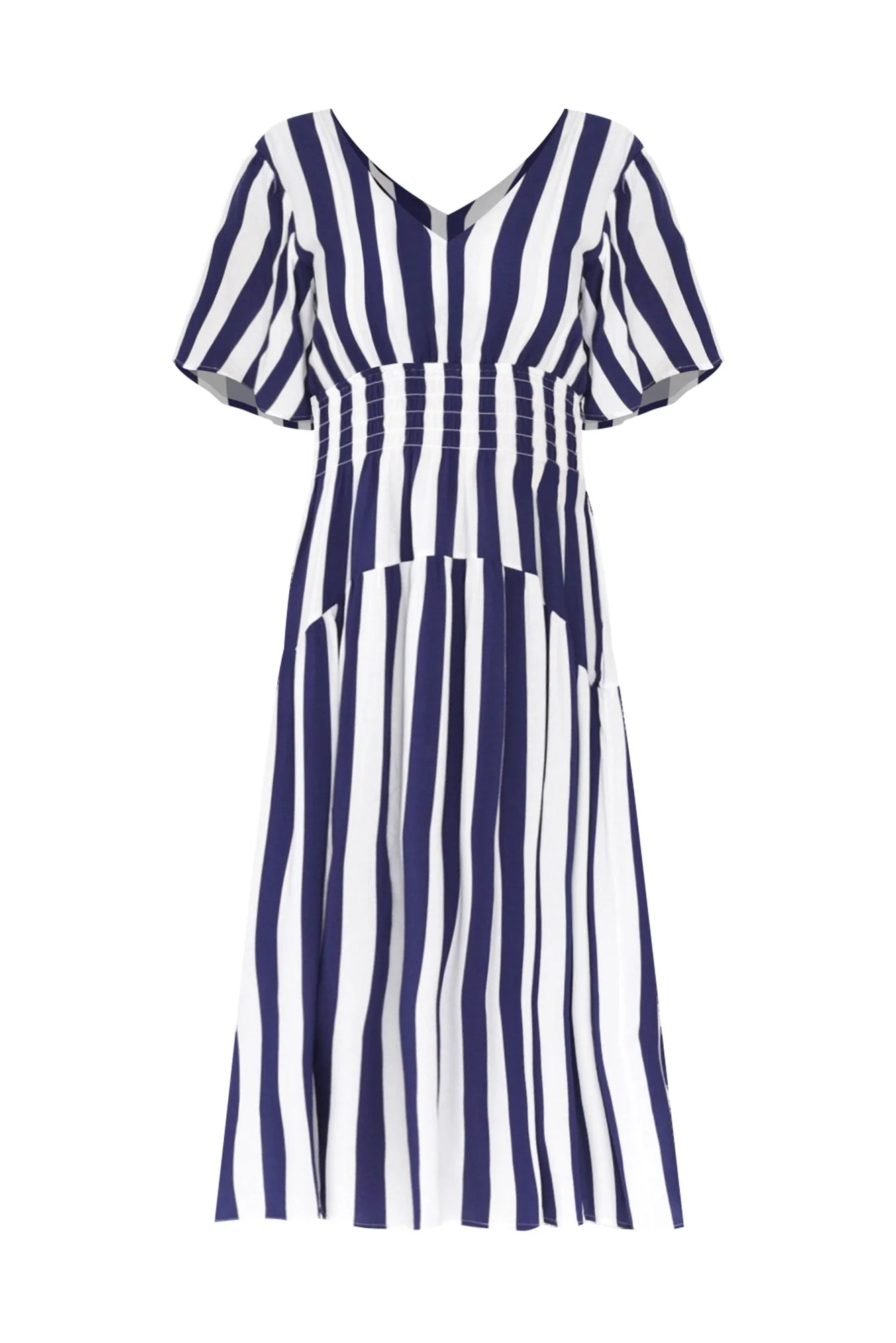 Louisa Blue Stripe Shirred Dress